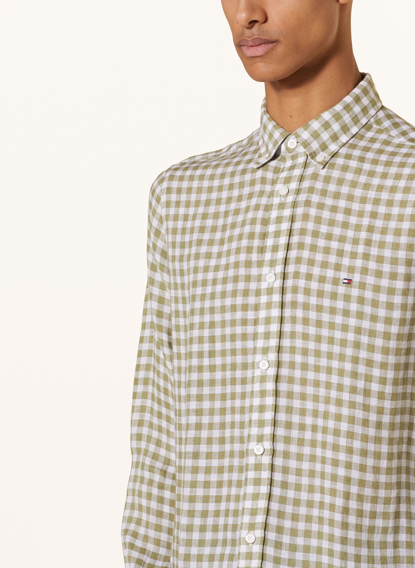 TOMMY HILFIGER Linen shirt slim fit, Color: OLIVE/ WHITE (Image 4)