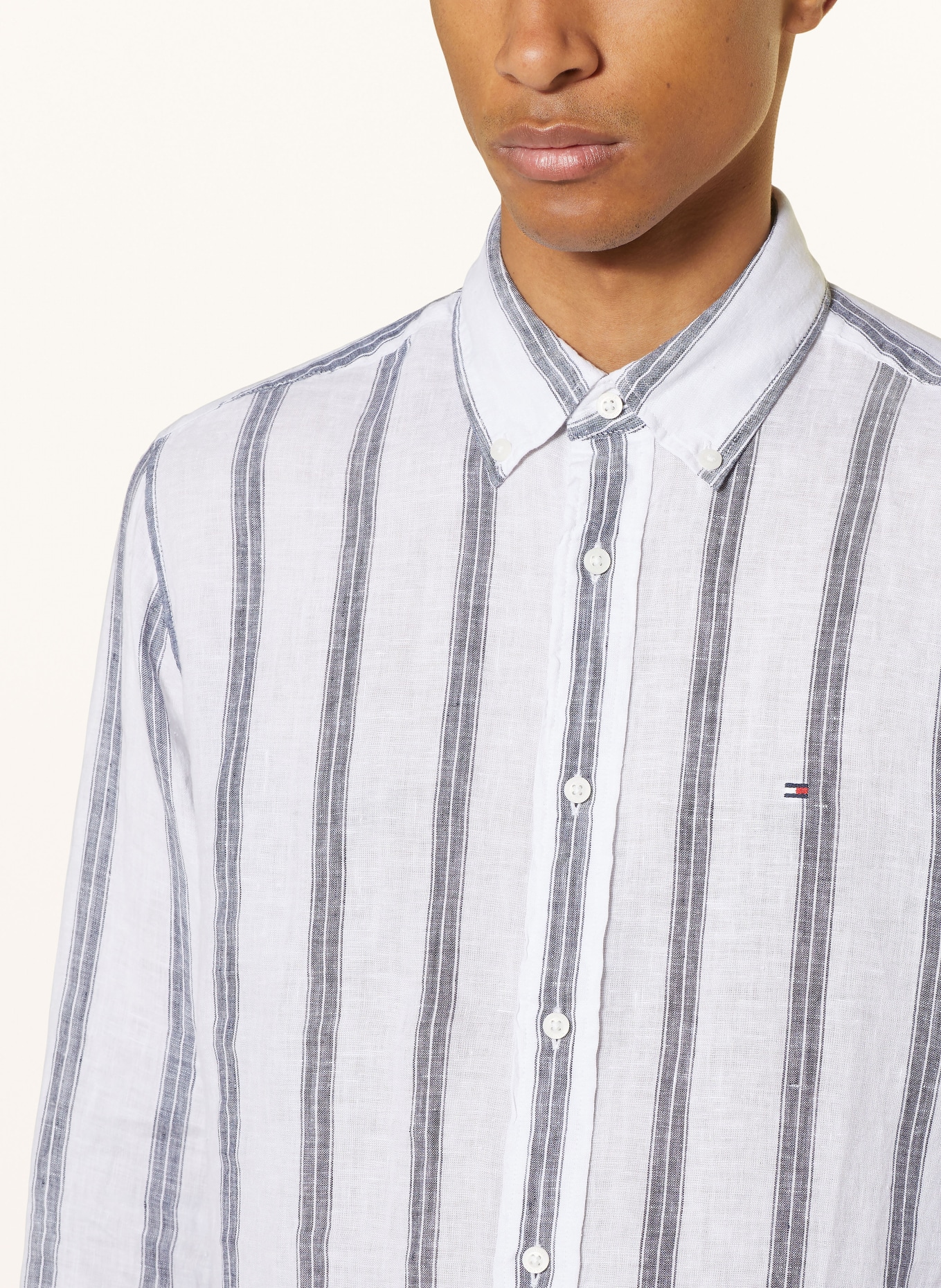 TOMMY HILFIGER Linen shirt regular fit, Color: WHITE/ DARK BLUE (Image 4)