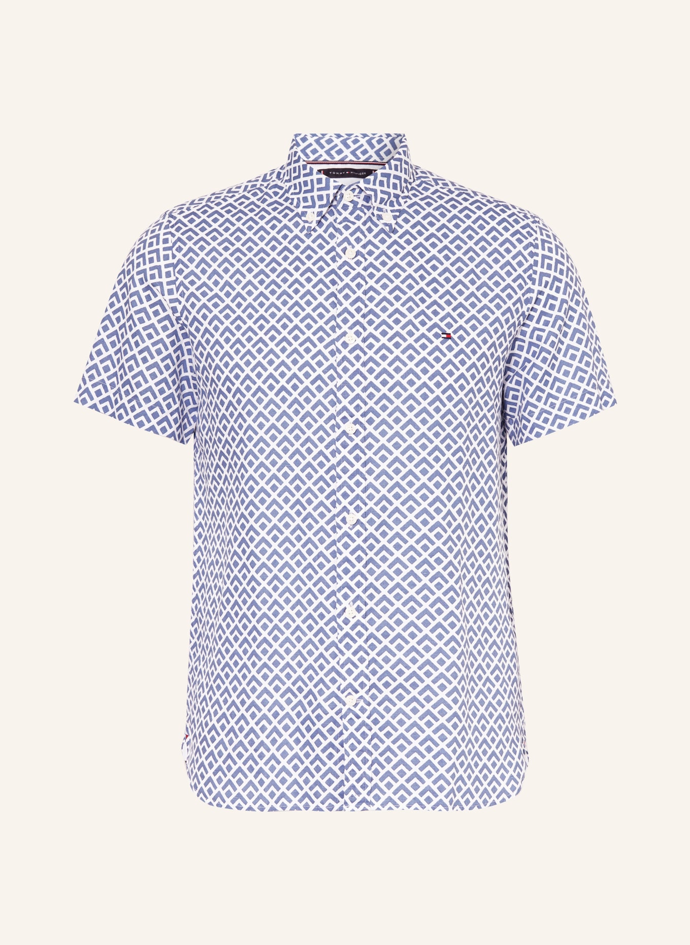 TOMMY HILFIGER Short sleeve shirt slim fit with linen, Color: BLUE/ WHITE (Image 1)