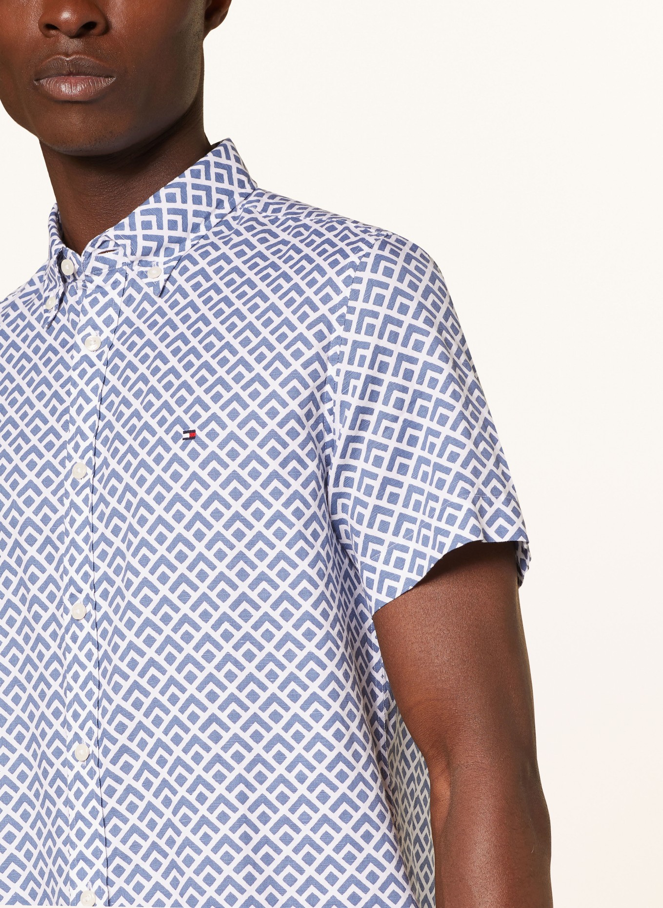 TOMMY HILFIGER Short sleeve shirt slim fit with linen, Color: BLUE/ WHITE (Image 4)