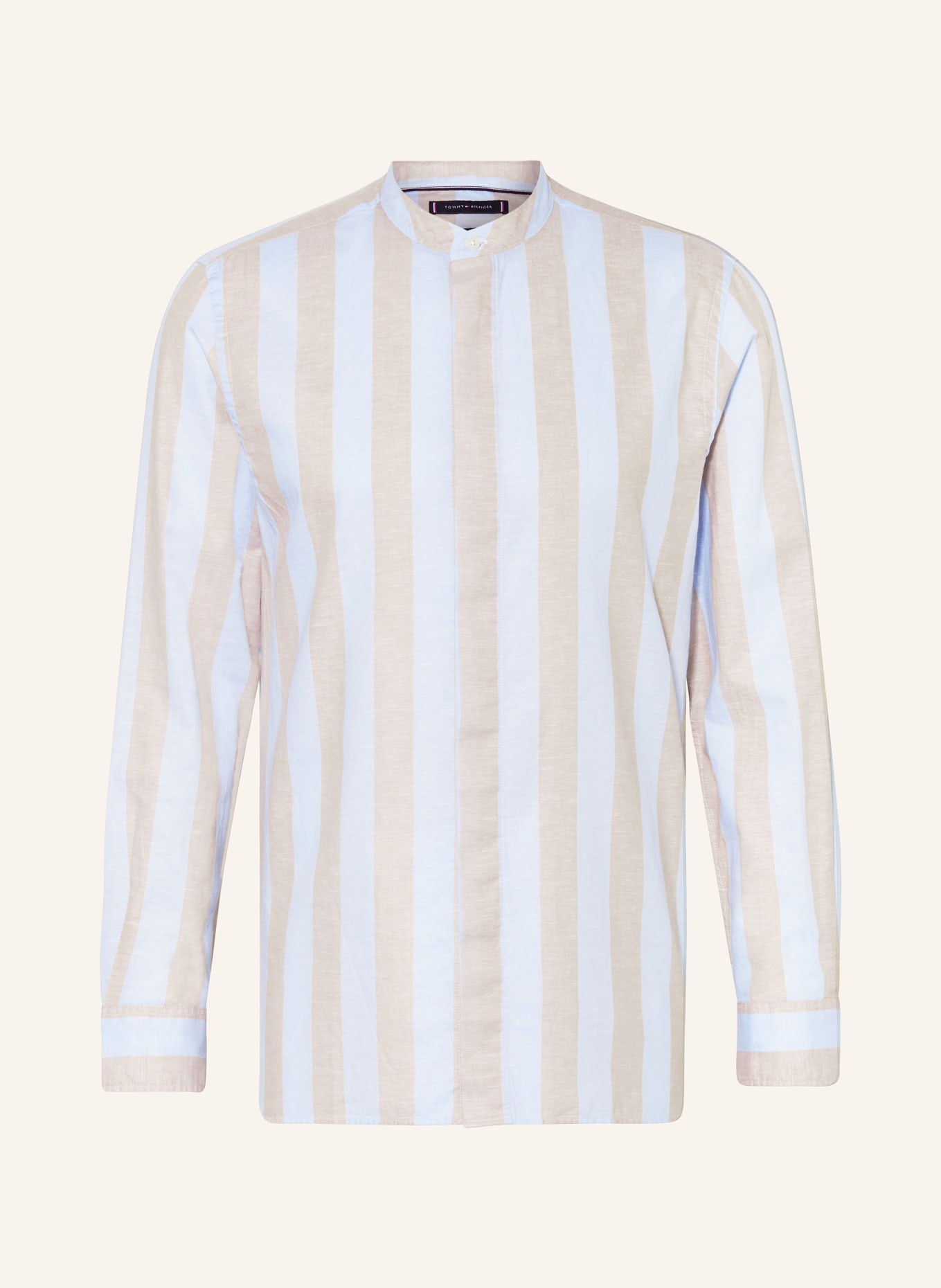 TOMMY HILFIGER Shirt regular fit with stand-up collar, Color: LIGHT BLUE/ BEIGE (Image 1)