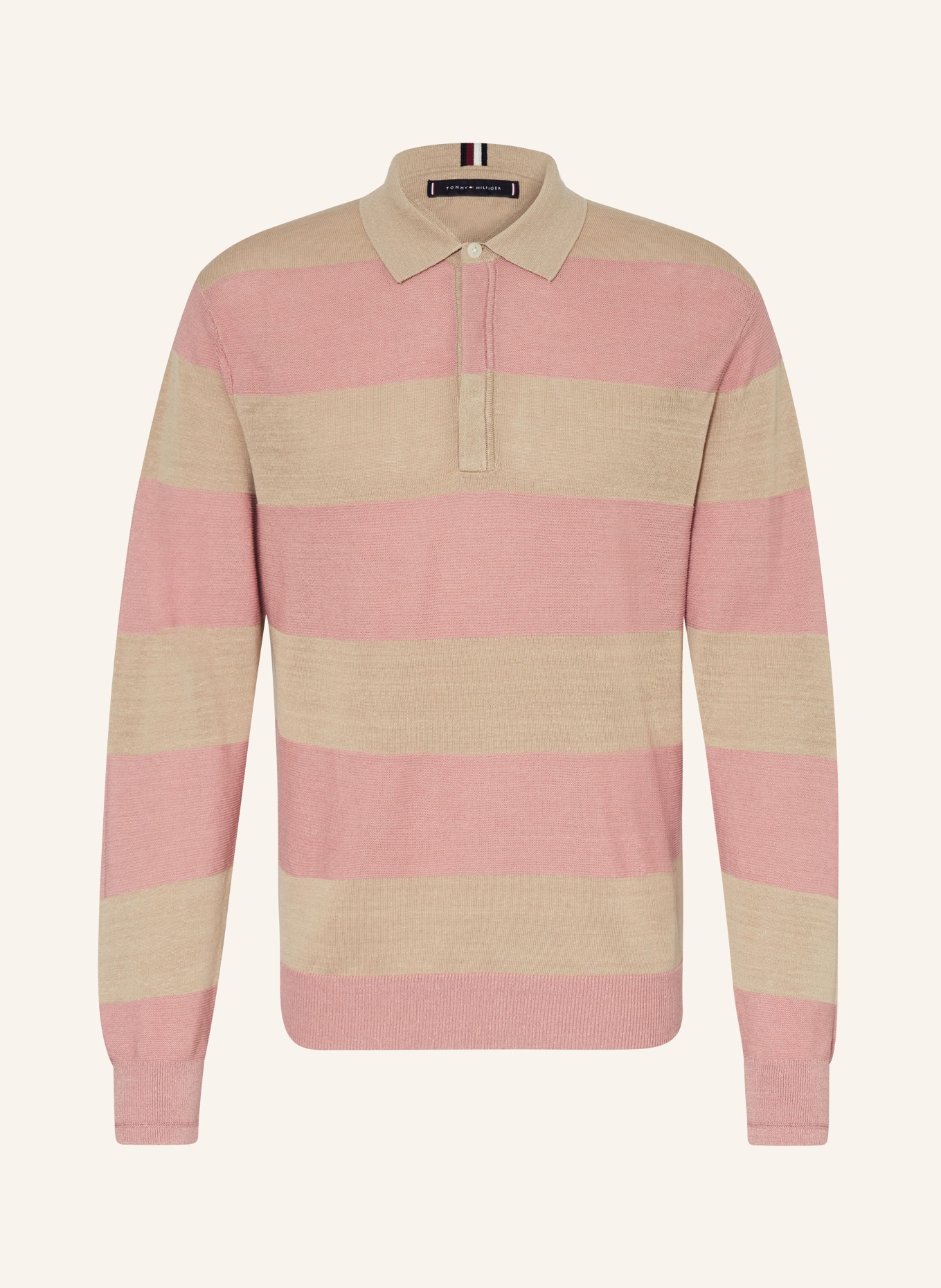 TOMMY HILFIGER Strick-Poloshirt mit Leinen, Farbe: BEIGE/ PINK (Bild 1)
