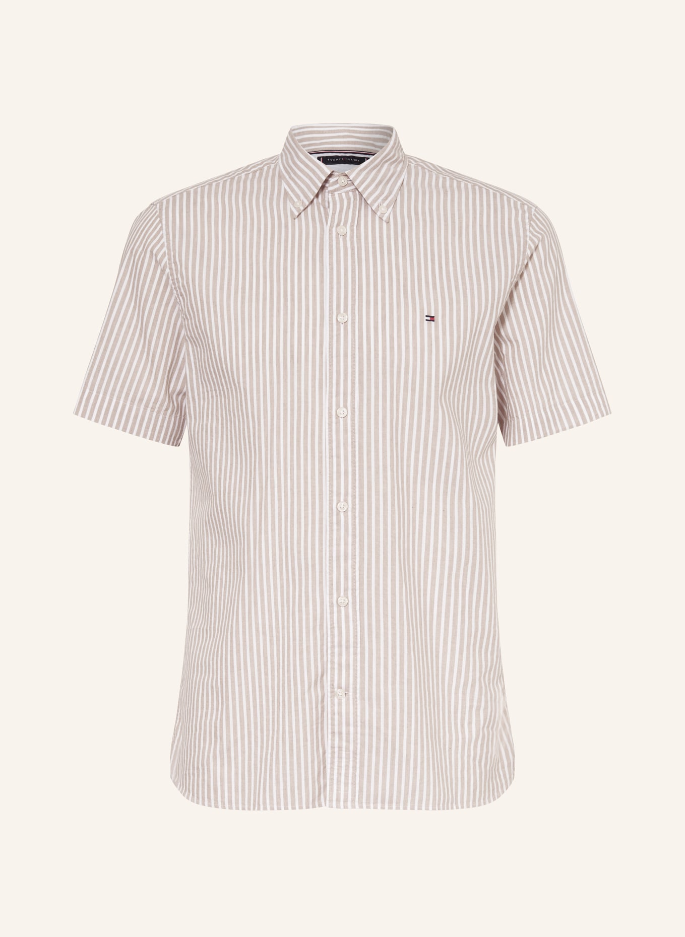 TOMMY HILFIGER Short sleeve shirt regular fit, Color: BEIGE/ WHITE (Image 1)
