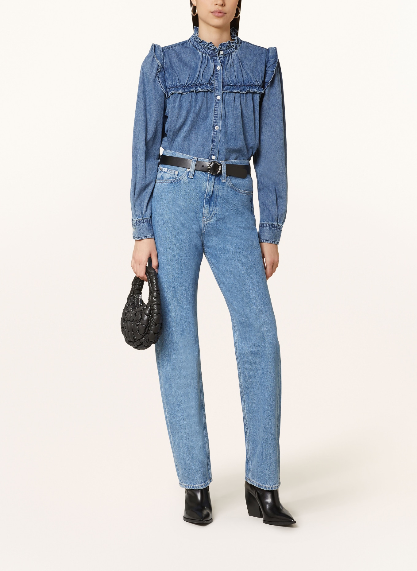 REPLAY Jeansbluse mit Rüschen, Farbe: 009 MEDIUM BLUE (Bild 2)