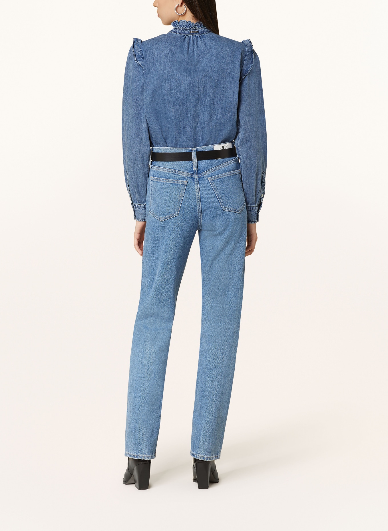 REPLAY Denim blouse with ruffles, Color: 009 MEDIUM BLUE (Image 3)