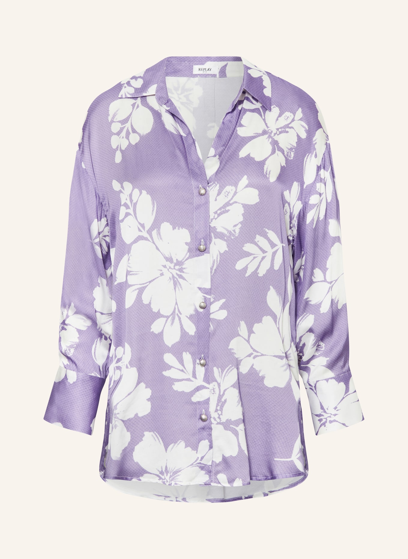 REPLAY Shirt blouse, Color: LIGHT PURPLE/ WHITE (Image 1)