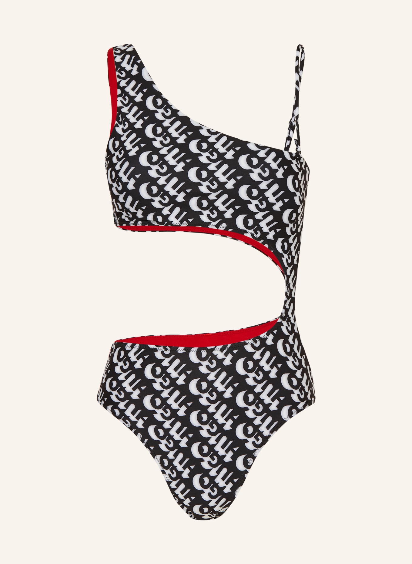 HUGO One-Shoulder-Badeanzug BONNIE, Farbe: SCHWARZ/ WEISS (Bild 1)