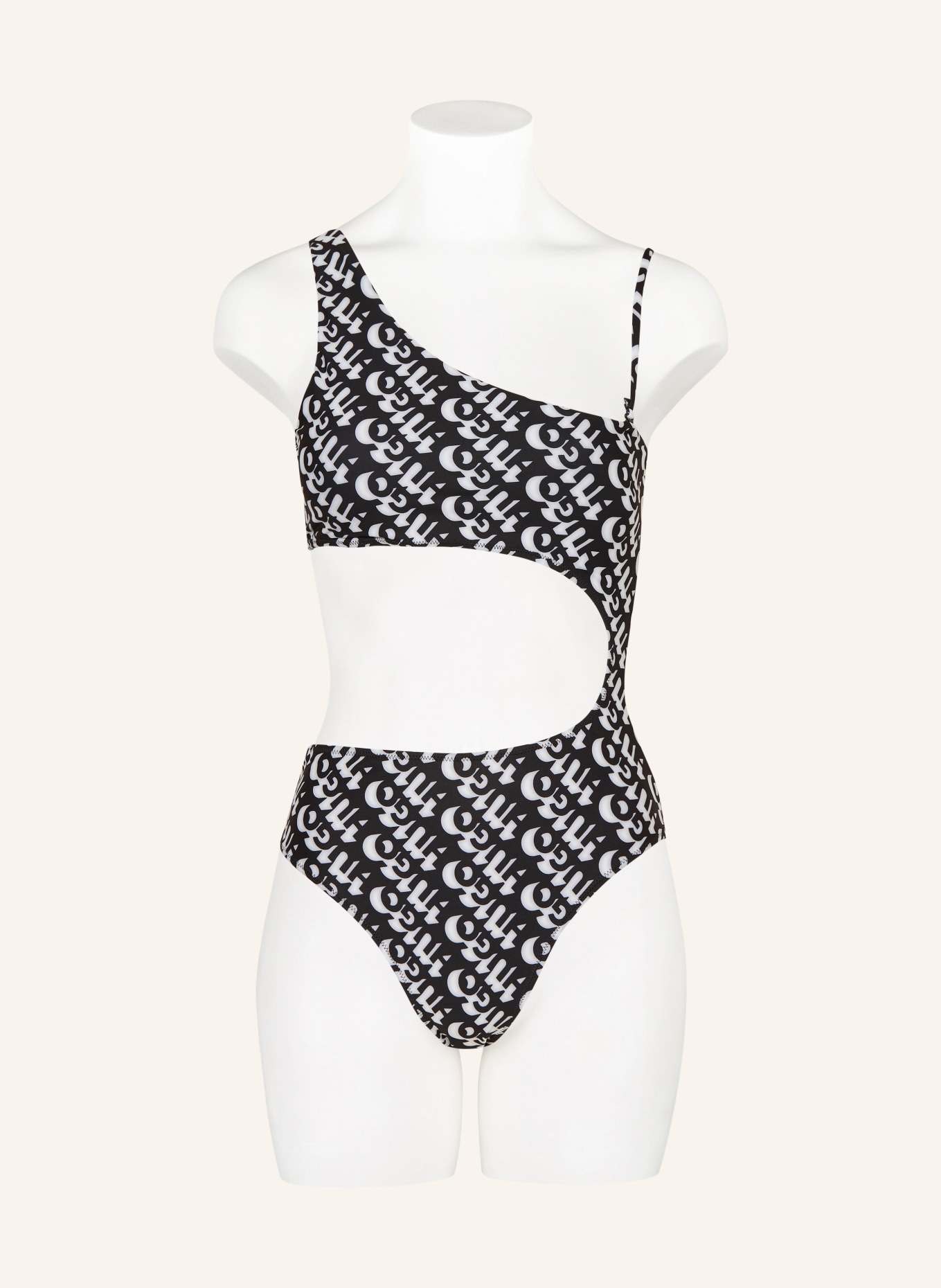 HUGO One-shoulder swimsuit BONNIE, Color: BLACK/ WHITE (Image 2)