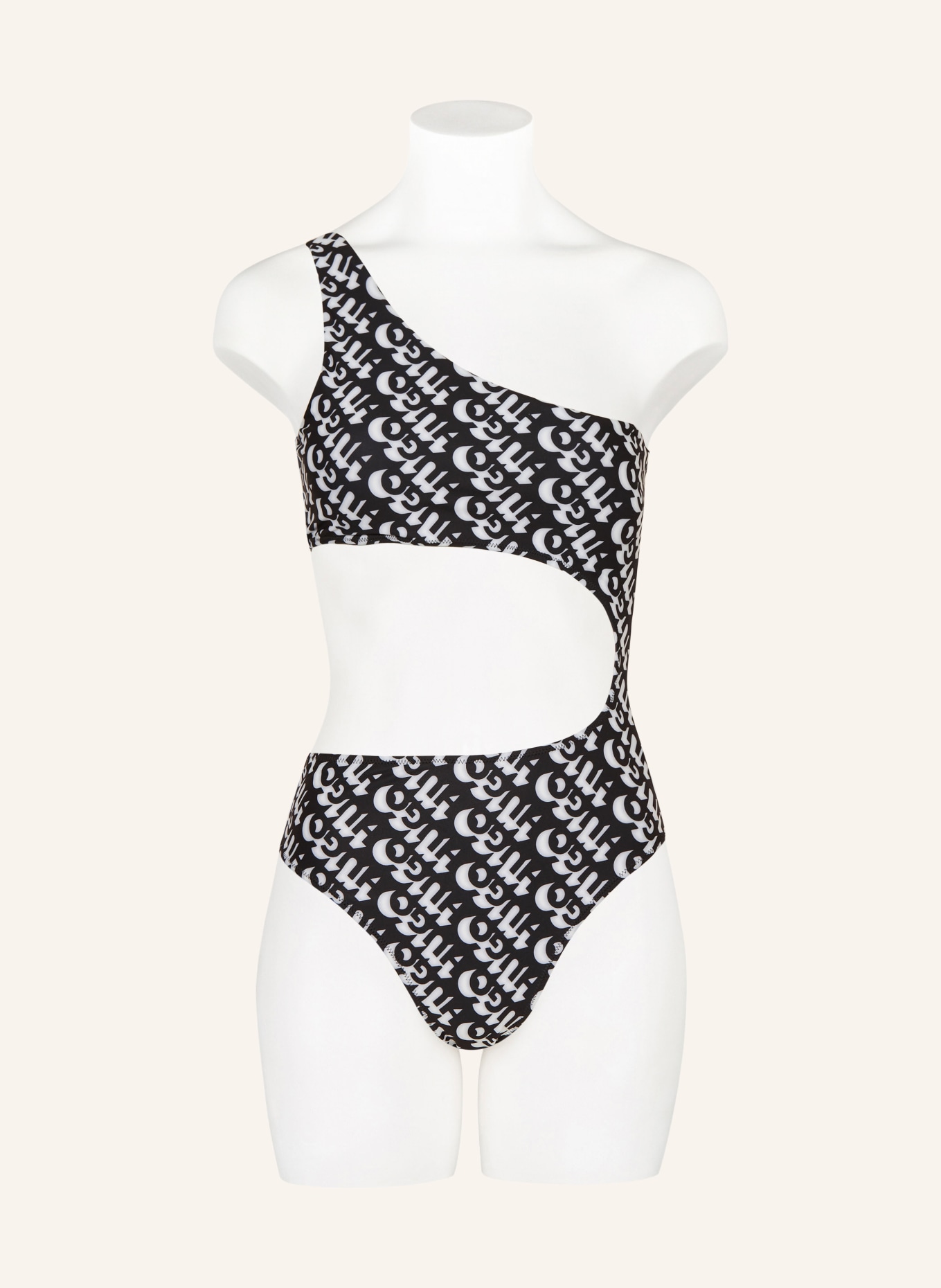 HUGO One-shoulder swimsuit BONNIE, Color: BLACK/ WHITE (Image 4)