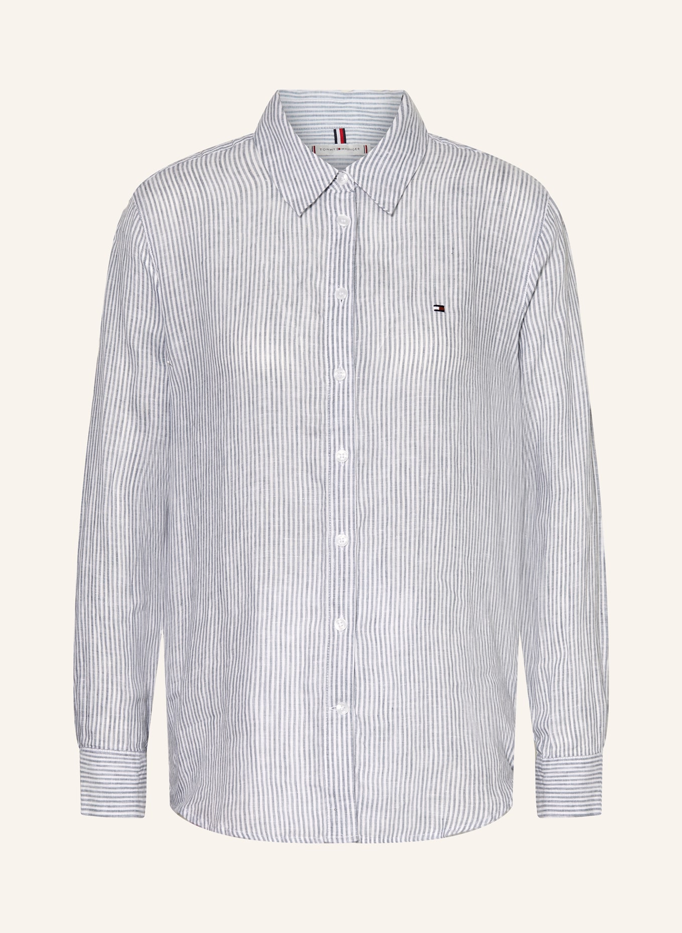 TOMMY HILFIGER Shirt blouse made of linen, Color: BLUE GRAY/ WHITE (Image 1)