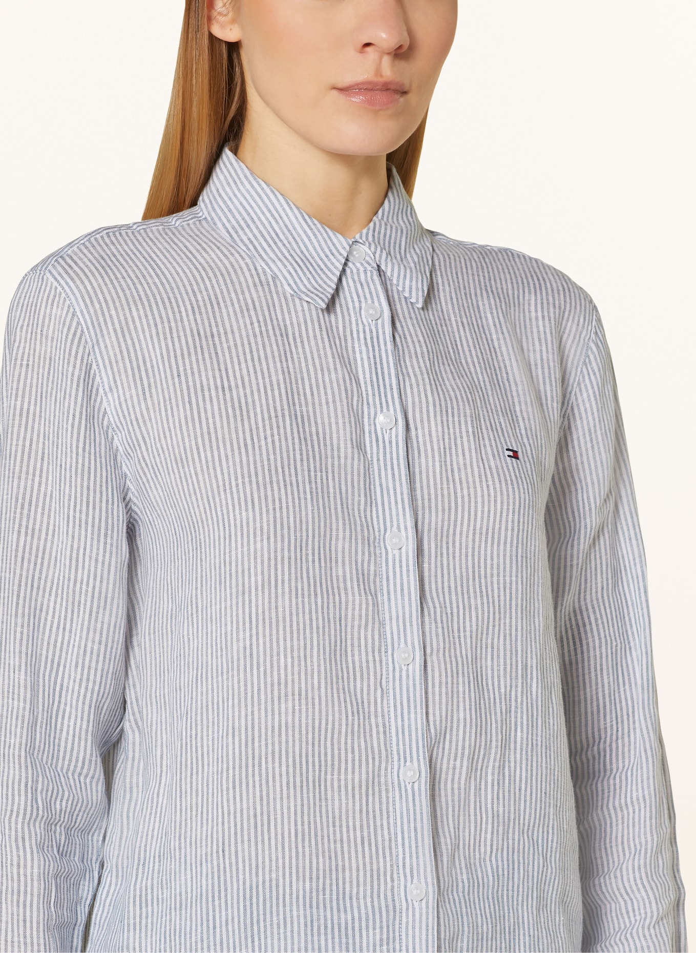 TOMMY HILFIGER Shirt blouse made of linen, Color: BLUE GRAY/ WHITE (Image 4)