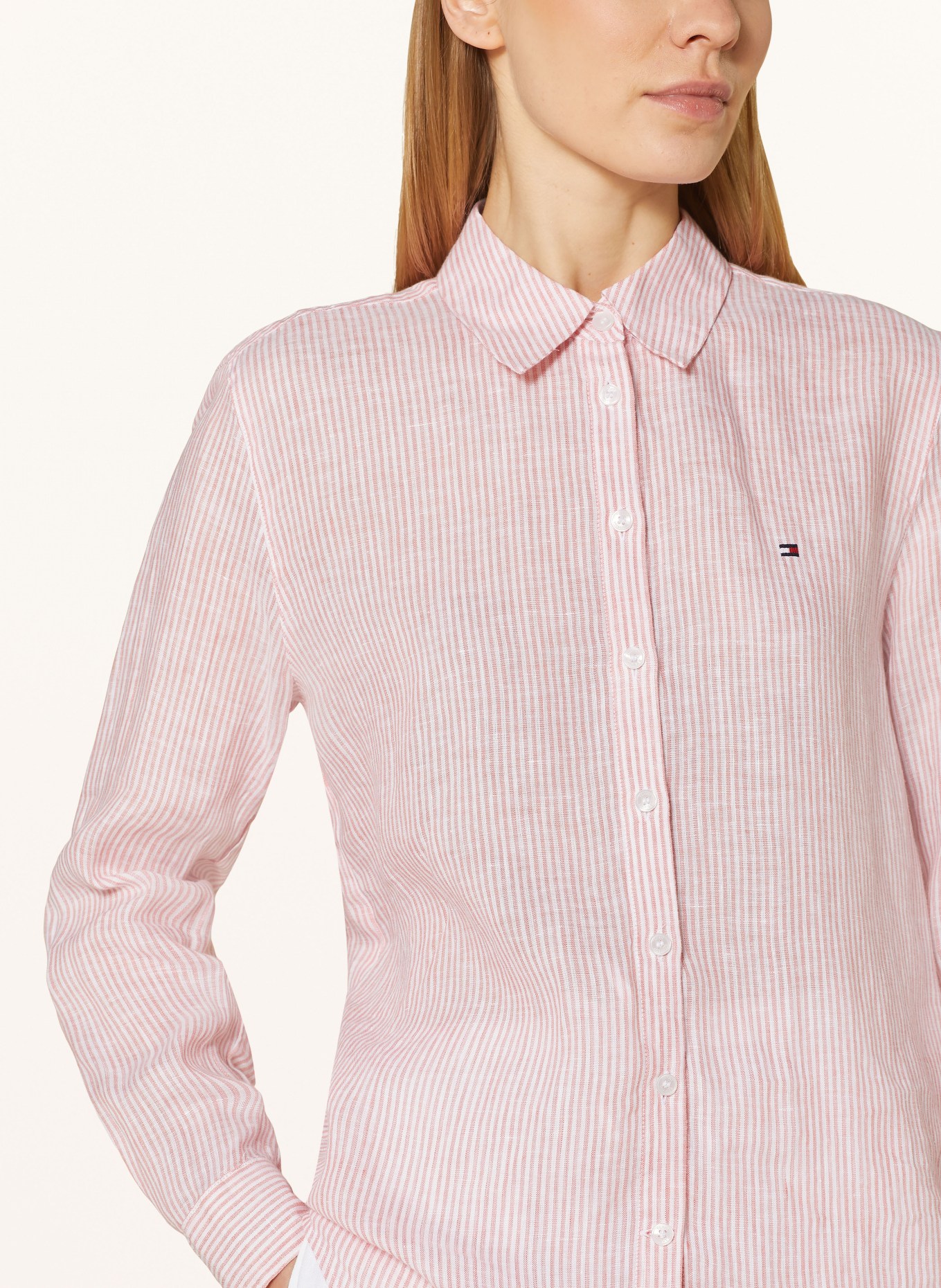 TOMMY HILFIGER Shirt blouse made of linen, Color: LIGHT RED/ WHITE (Image 4)