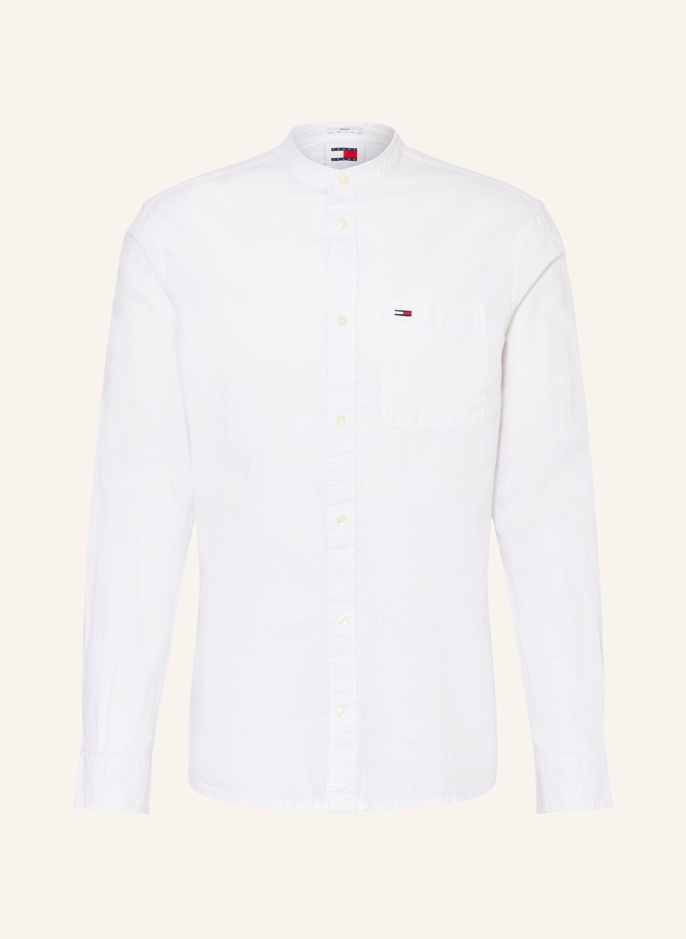 TOMMY JEANS Shirt regular fit with stand-up collar and linen, Color: WHITE (Image 1)