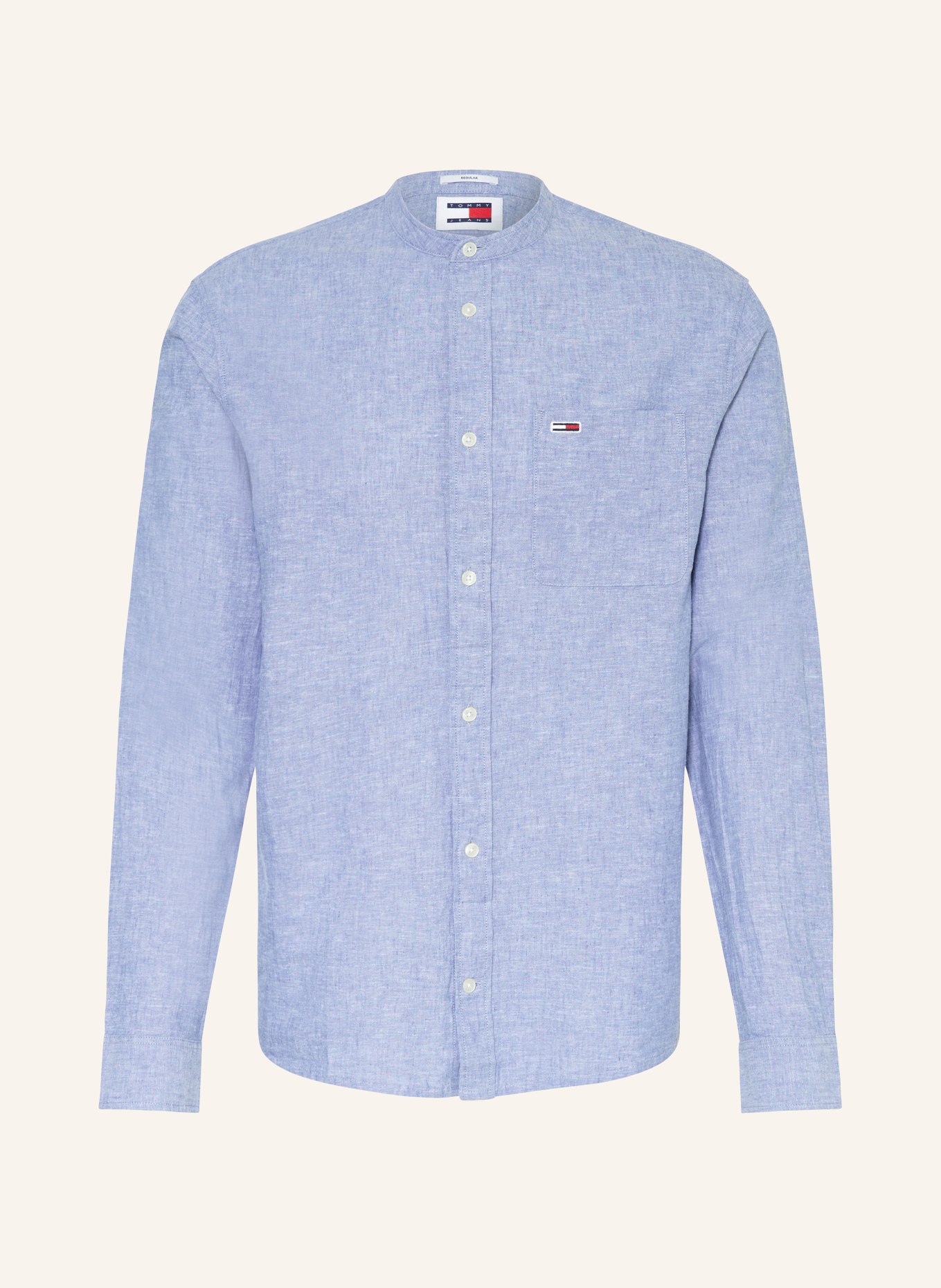 TOMMY JEANS Shirt regular fit with stand-up collar and linen: BLUE