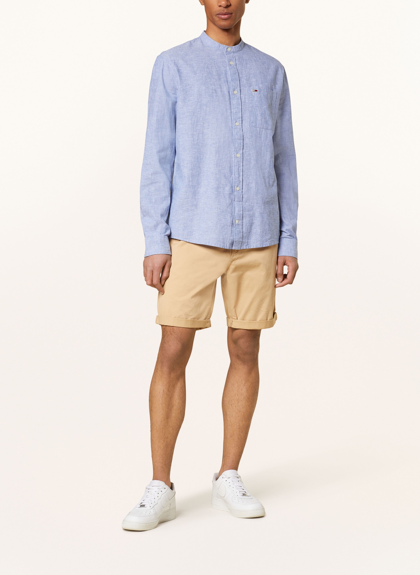 TOMMY JEANS Shirt regular fit with stand-up collar and linen: BLUE