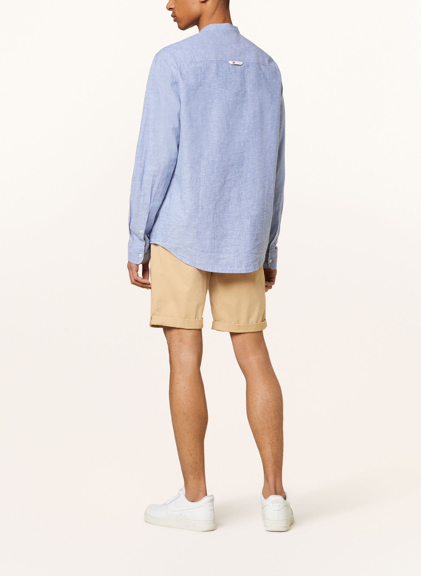 TOMMY JEANS Shirt regular fit with stand-up collar and linen: BLUE