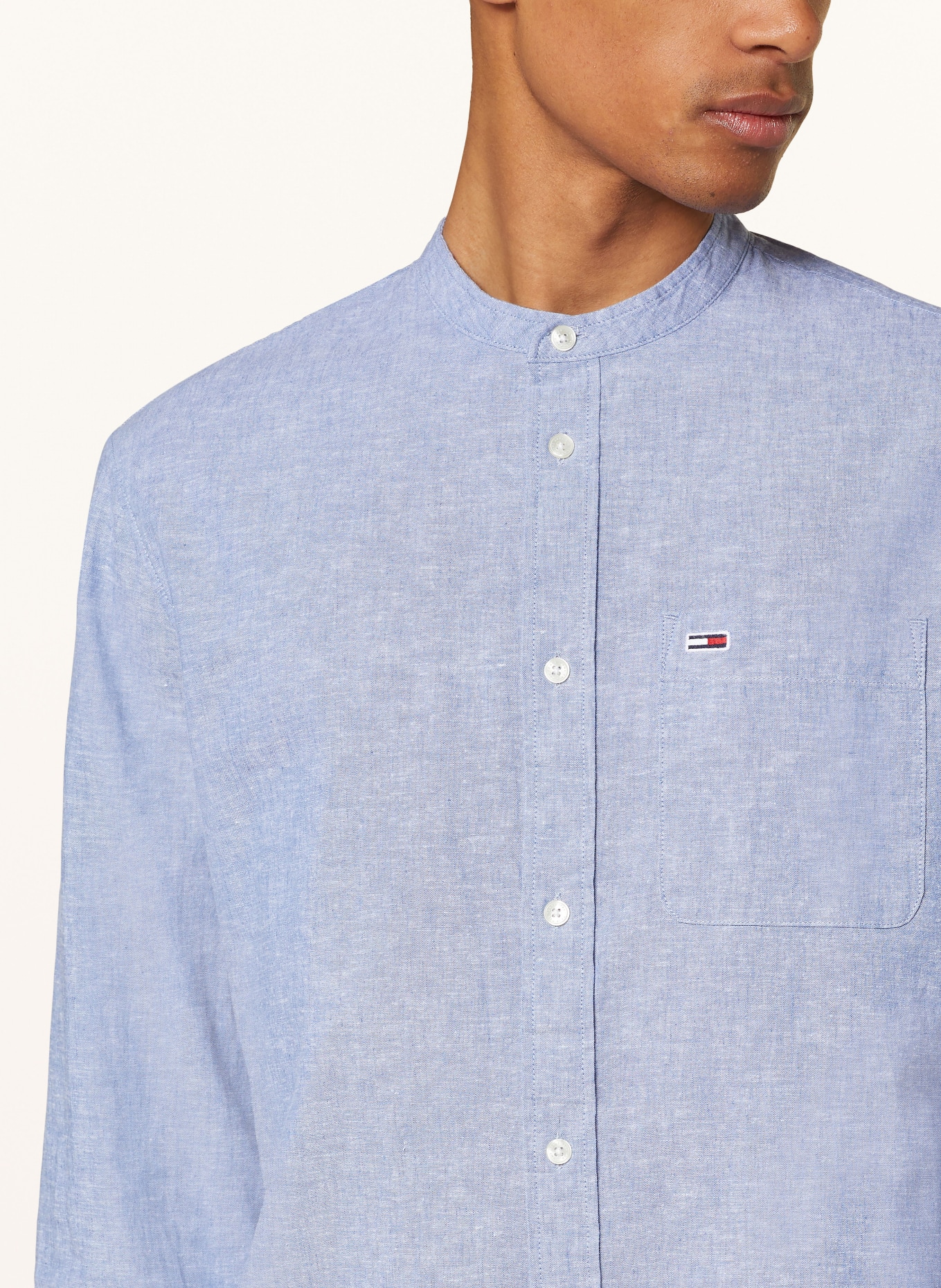 TOMMY JEANS Shirt regular fit with stand-up collar and linen: BLUE