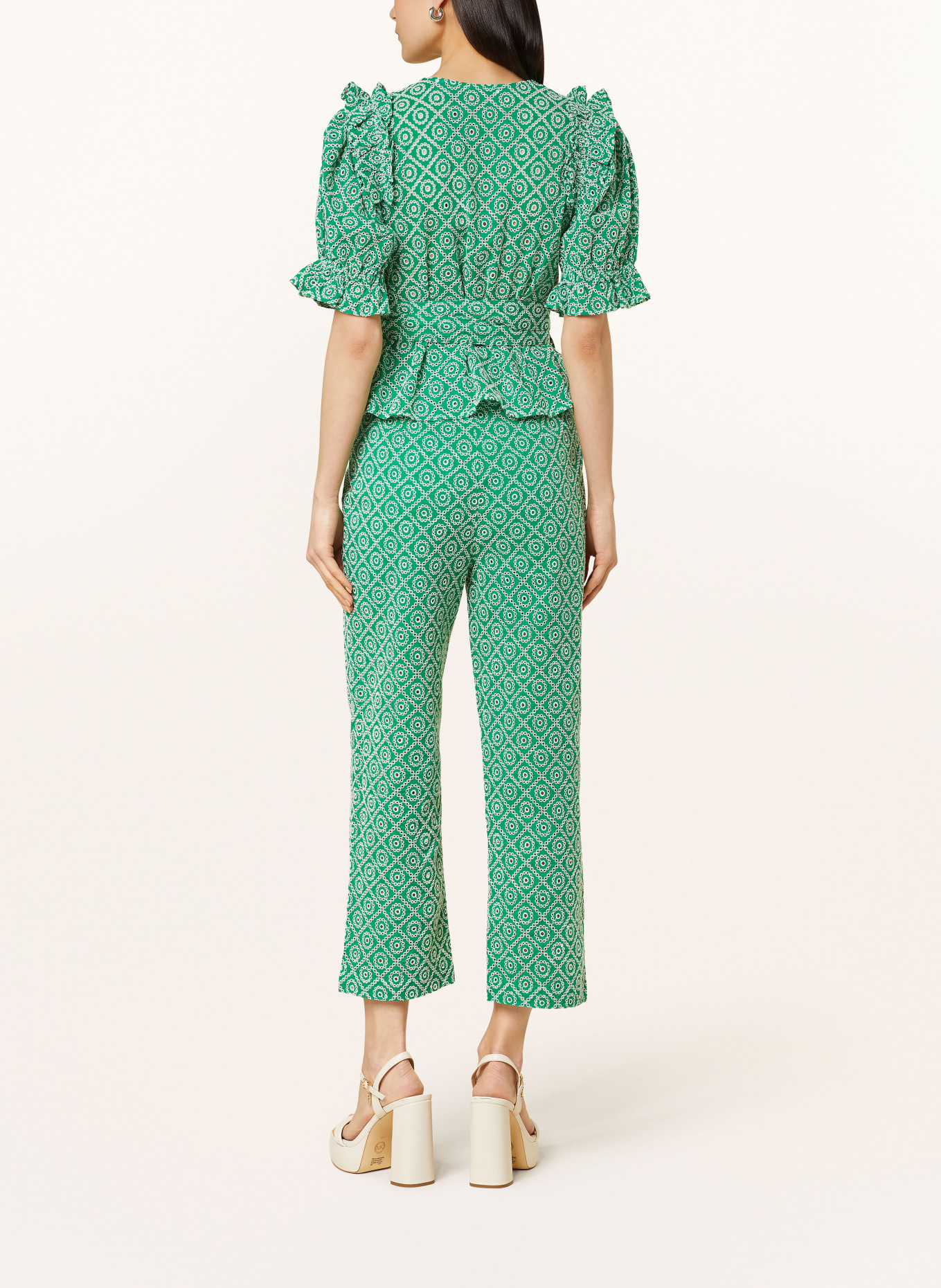SCOTCH & SODA Wrap blouse in broderie anglaise, Color: GREEN/ WHITE (Image 3)