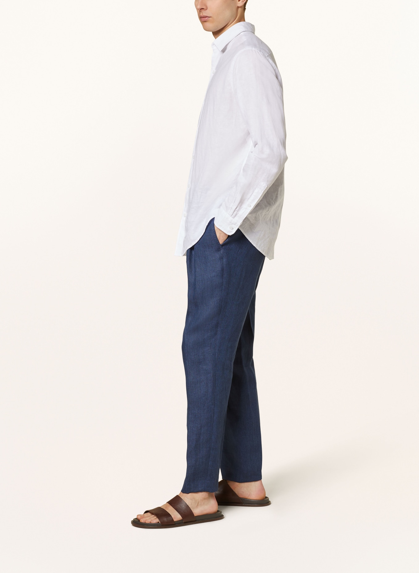 BOSS Lněné kalhoty PEETL v joggingovém stylu Extra Slim Fit, Barva: TMAVĚ MODRÁ (Obrázek 4)