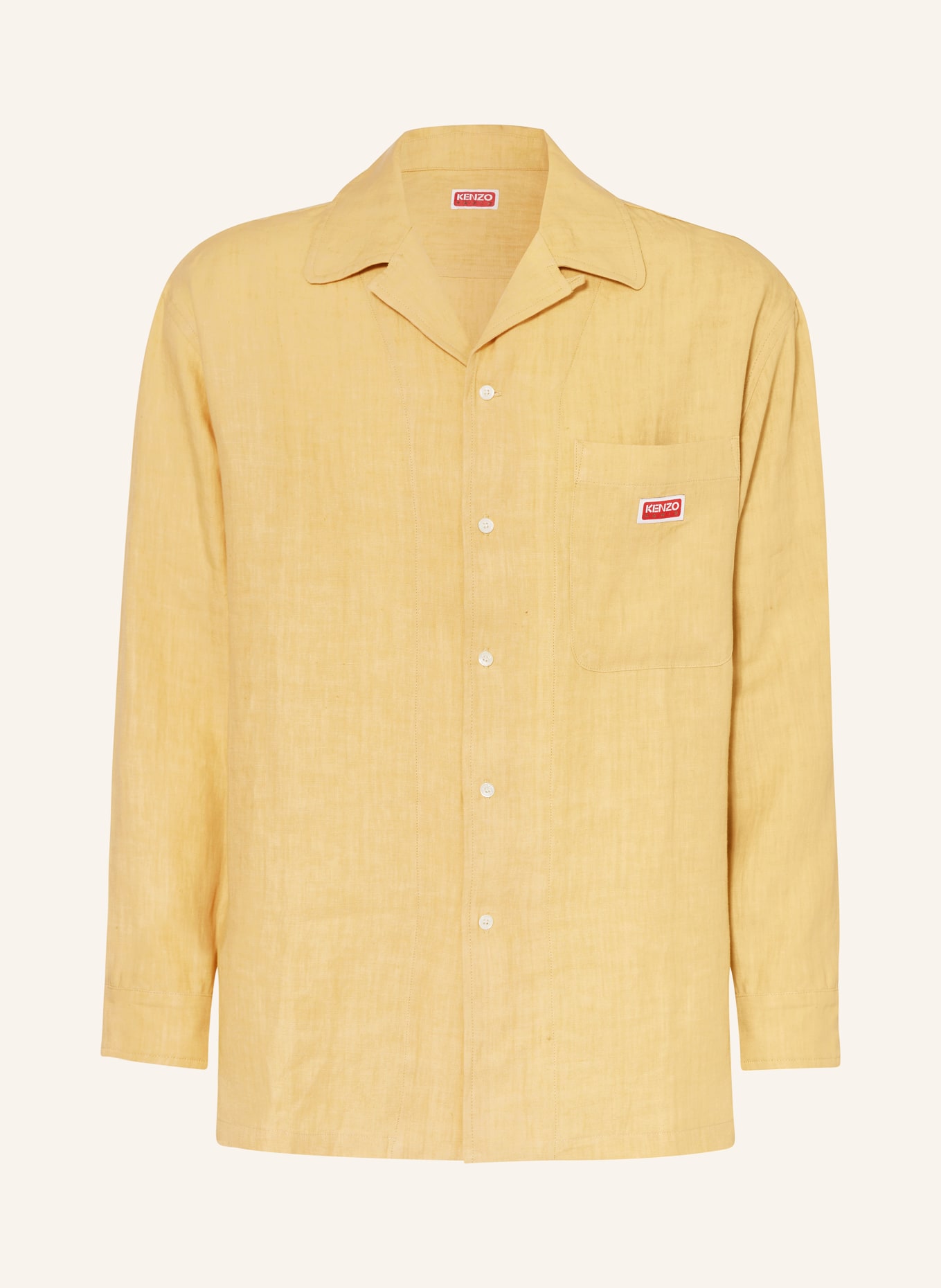 KENZO Koszula z klapami comfort fit z lnu, Kolor: CAMELOWY (Obrazek 1)