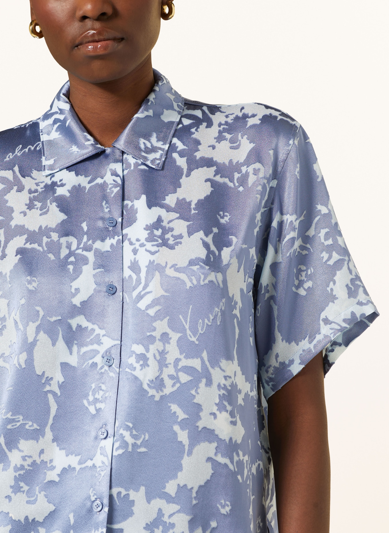 KENZO Satin shirt blouse, Color: LIGHT BLUE/ TURQUOISE (Image 4)