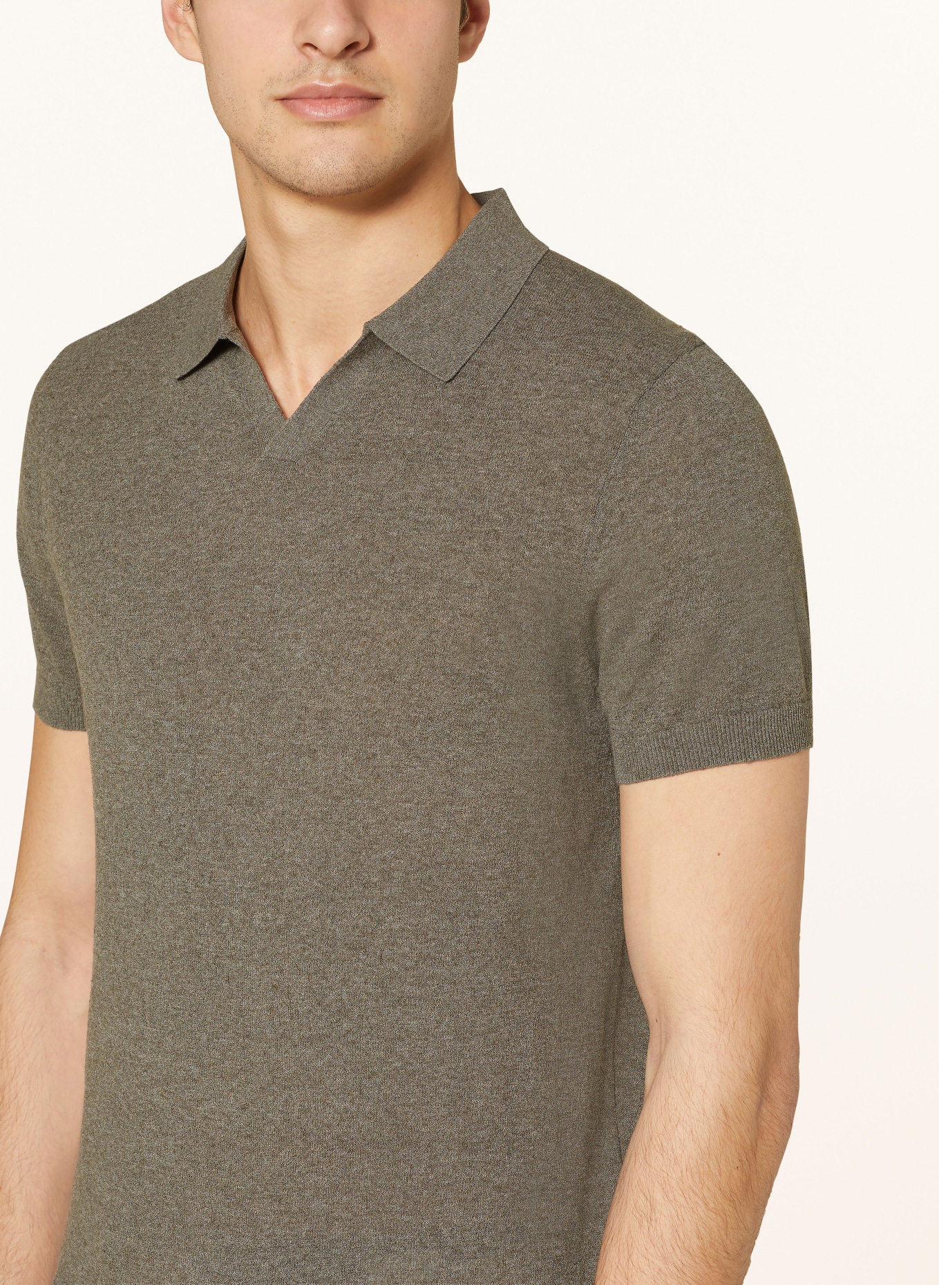 PROFUOMO Knitted polo shirt with linen, Color: DARK GREEN (Image 4)