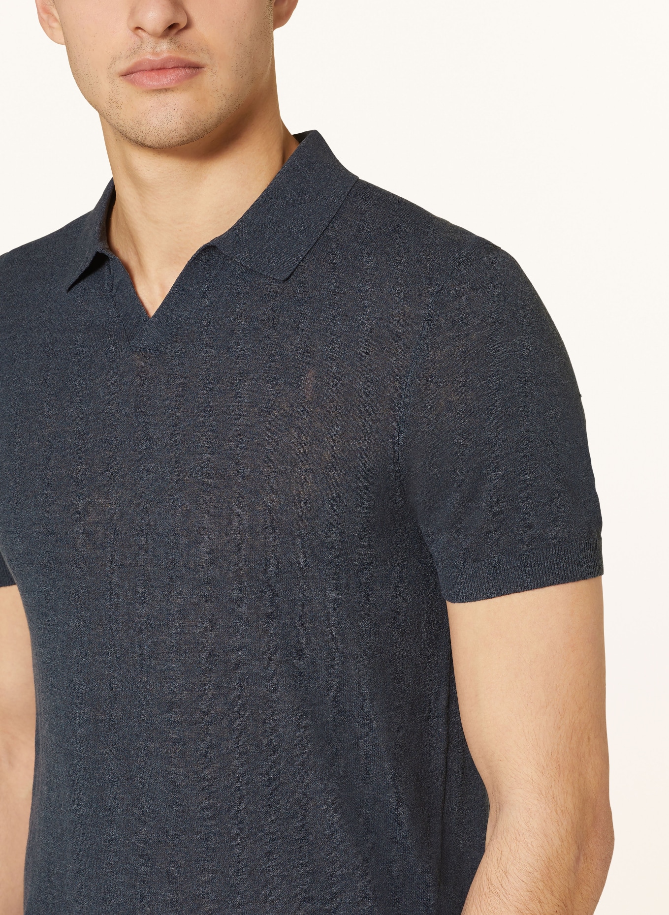 PROFUOMO Knitted polo shirt with linen, Color: DARK BLUE (Image 4)
