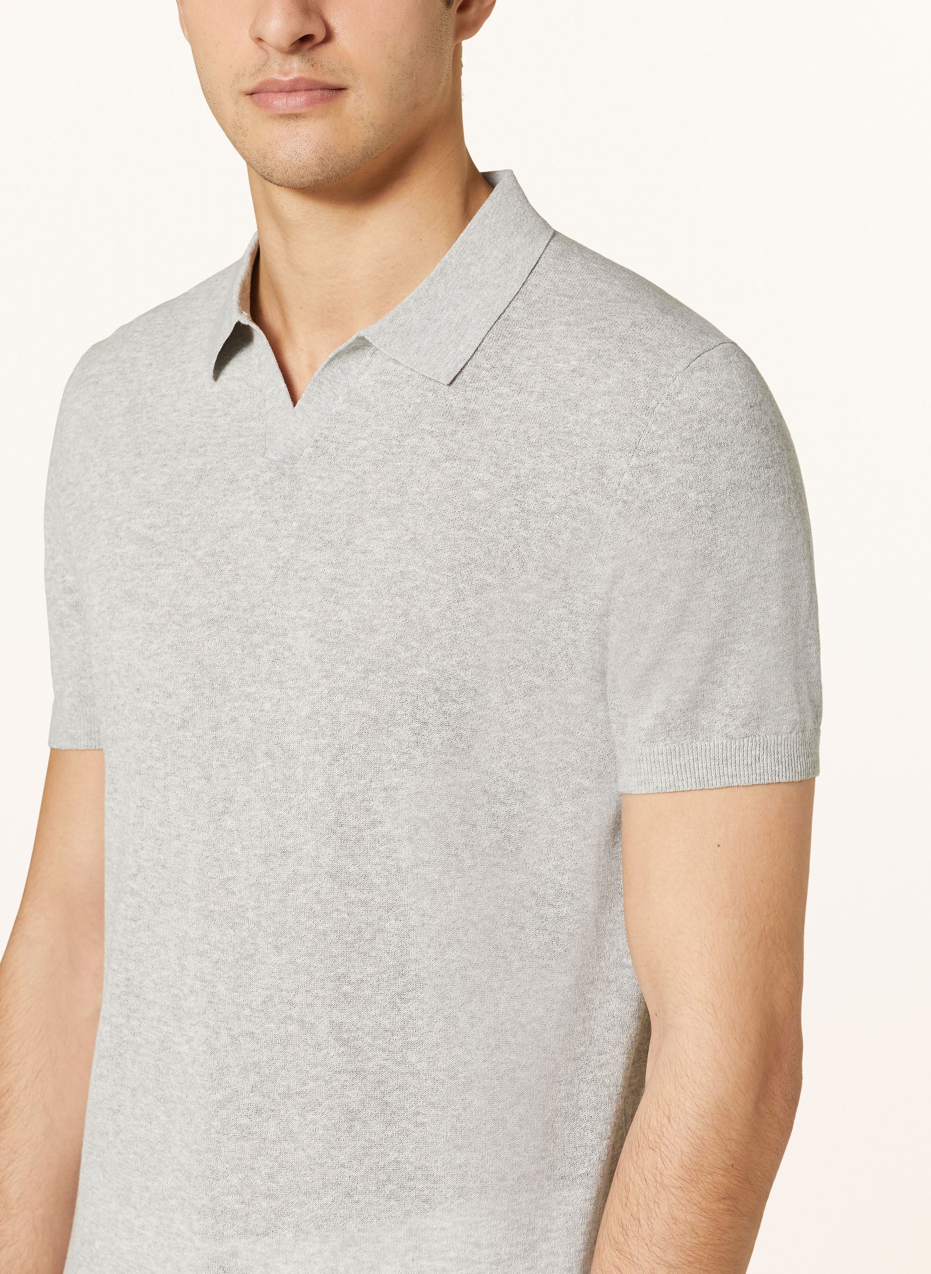 PROFUOMO Knitted polo shirt with linen, Color: LIGHT GRAY (Image 4)
