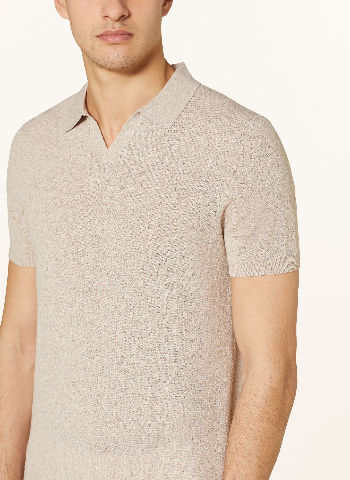 PROFUOMO Knitted polo shirt with linen, Color: LIGHT BROWN (Image 4)