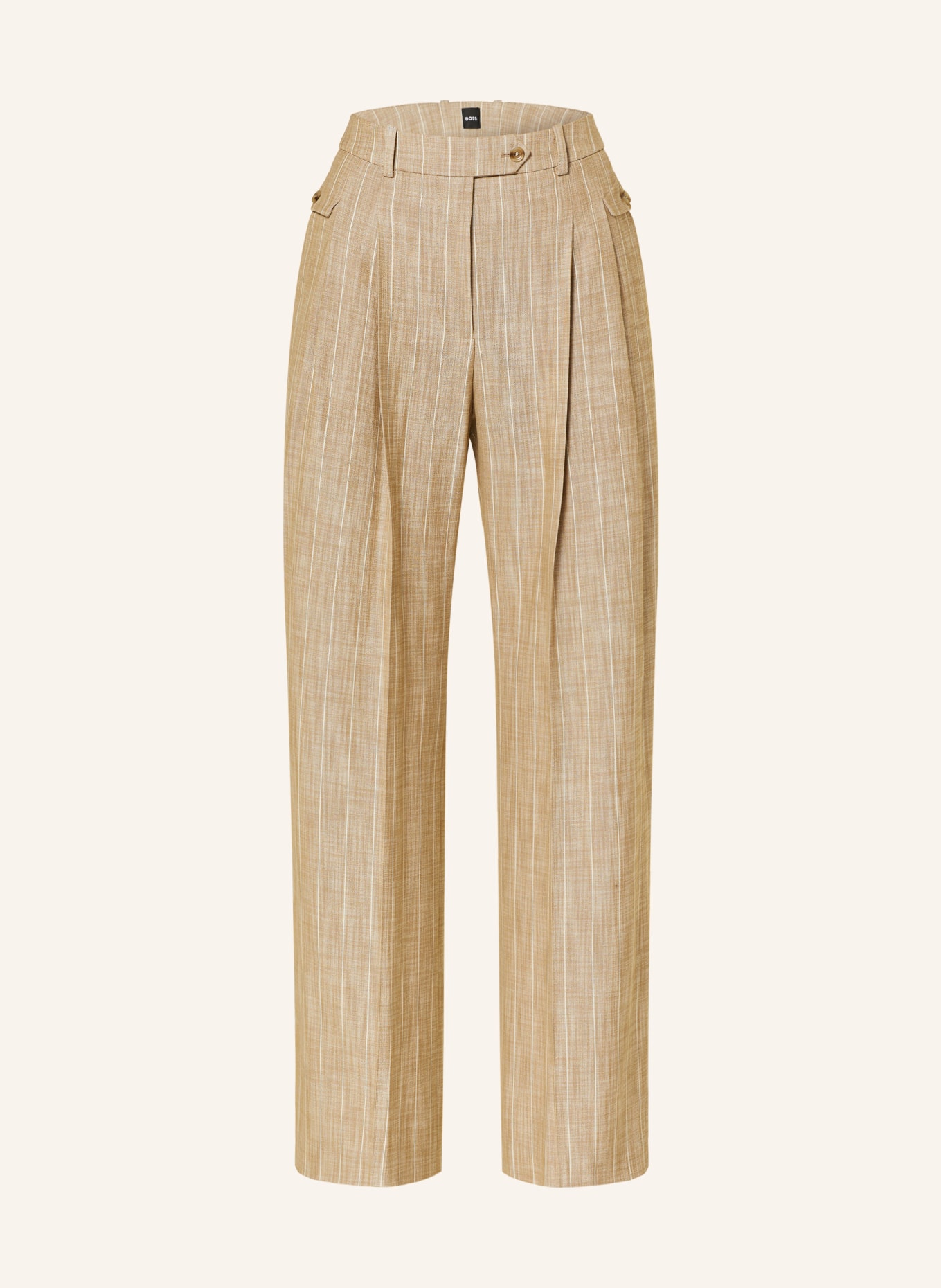 BOSS Wide leg trousers TOFTCIRA, Color: BEIGE/ WHITE (Image 1)