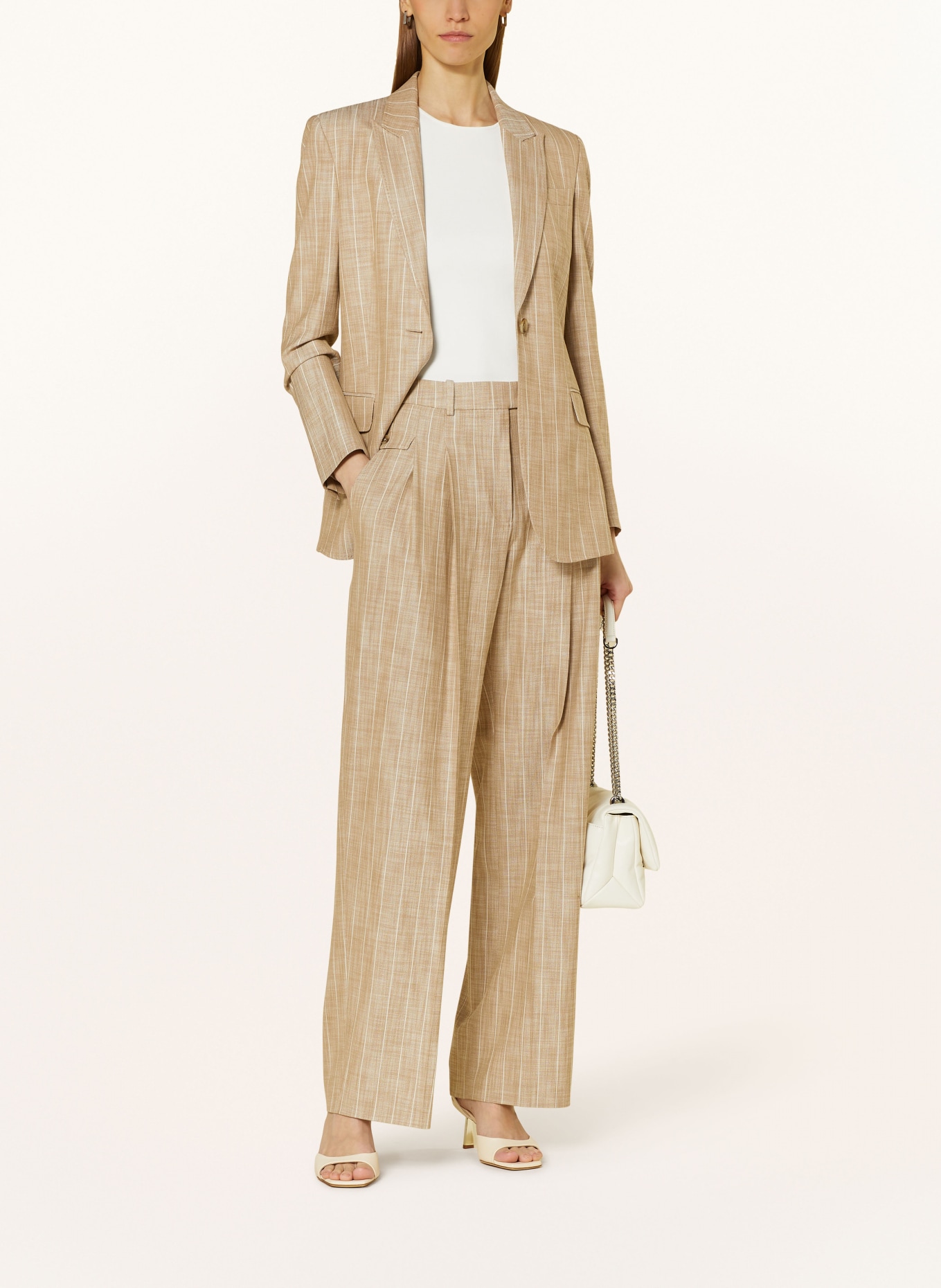 BOSS Wide leg trousers TOFTCIRA, Color: BEIGE/ WHITE (Image 2)