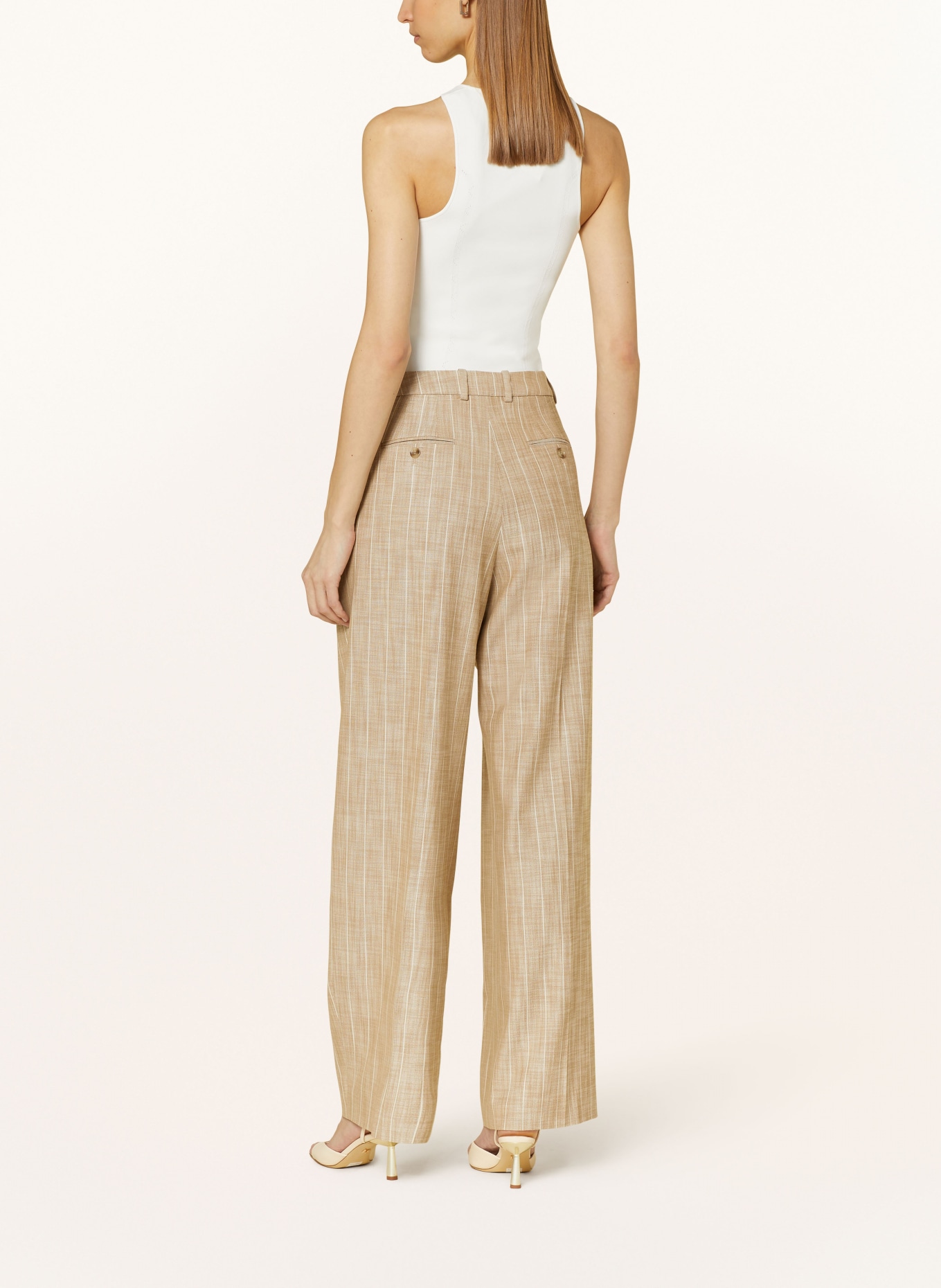 BOSS Wide leg trousers TOFTCIRA, Color: BEIGE/ WHITE (Image 3)