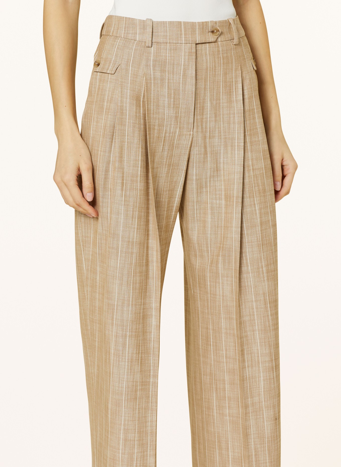 BOSS Wide leg trousers TOFTCIRA, Color: BEIGE/ WHITE (Image 5)