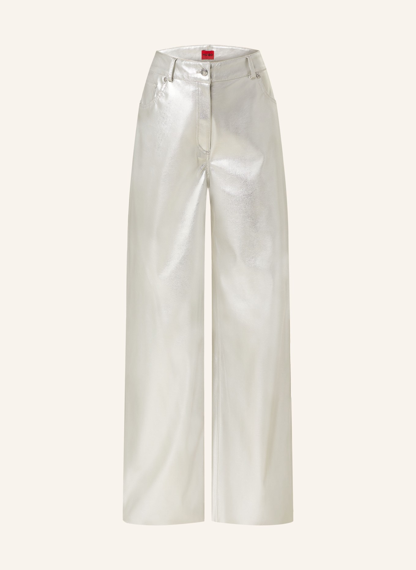 HUGO Trousers HASNE in leather look, Color: SILVER (Image 1)