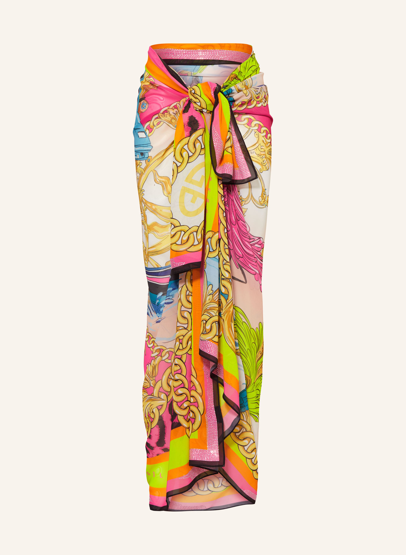 GOLDBERGH Sarong POOLSIDE with decorative gems, Color: PINK/ YELLOW/ LIGHT GREEN (Image 1)