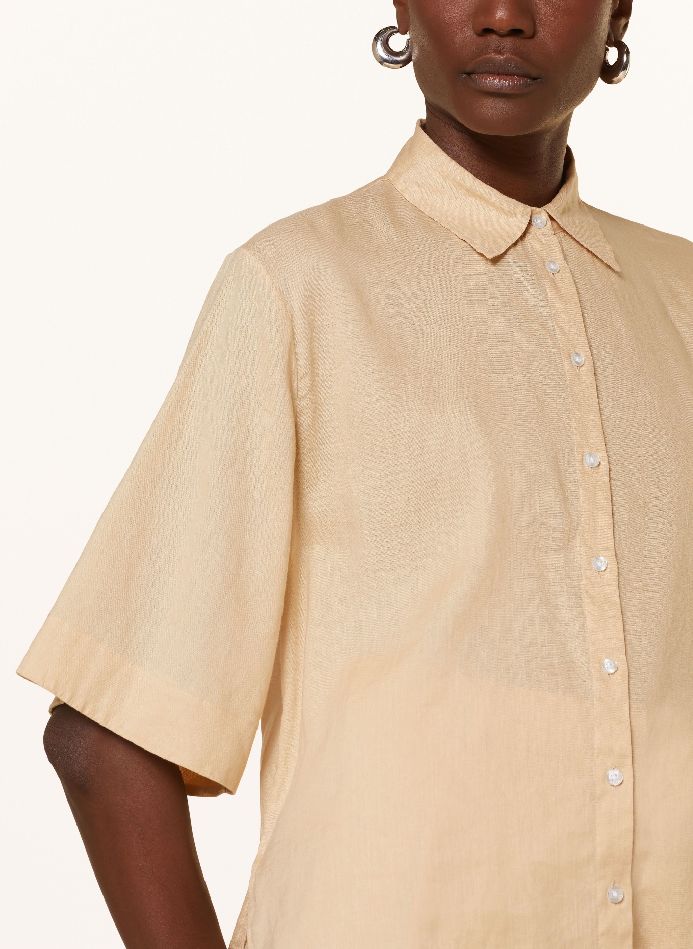 HUGO Shirt blouse ETILLIANA with linen, Color: BEIGE (Image 4)