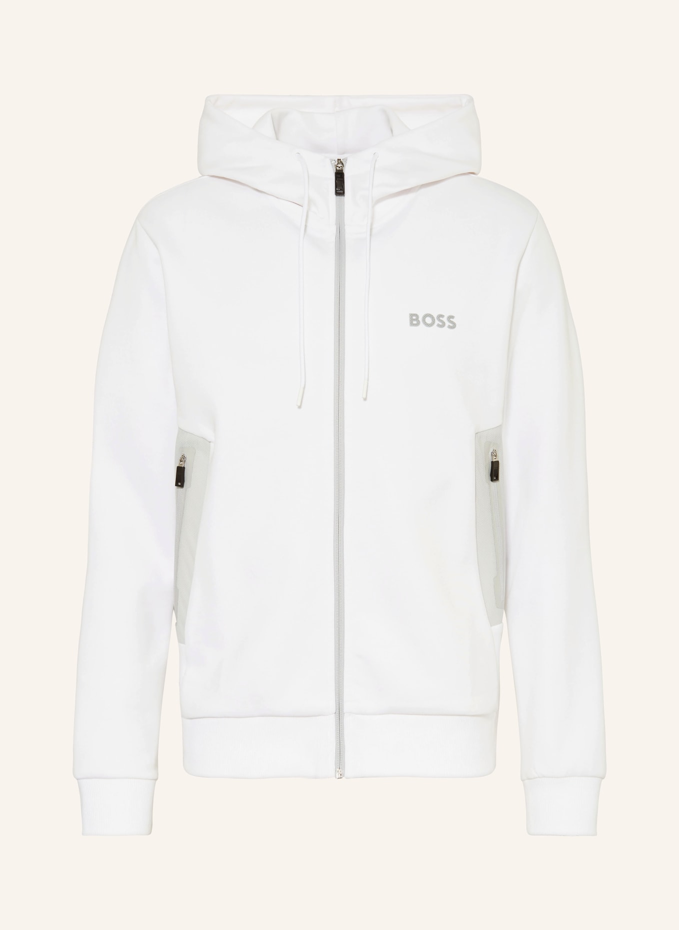 BOSS Sweat jacket SAGGY, Color: WHITE/ LIGHT GRAY (Image 1)
