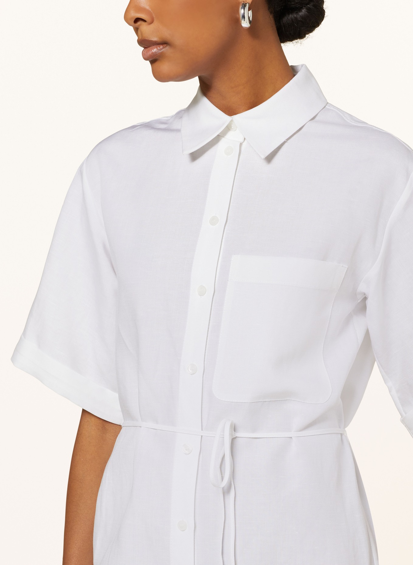 Calvin Klein Hemdblusenkleid mit Leinen, Farbe: WEISS (Bild 4)