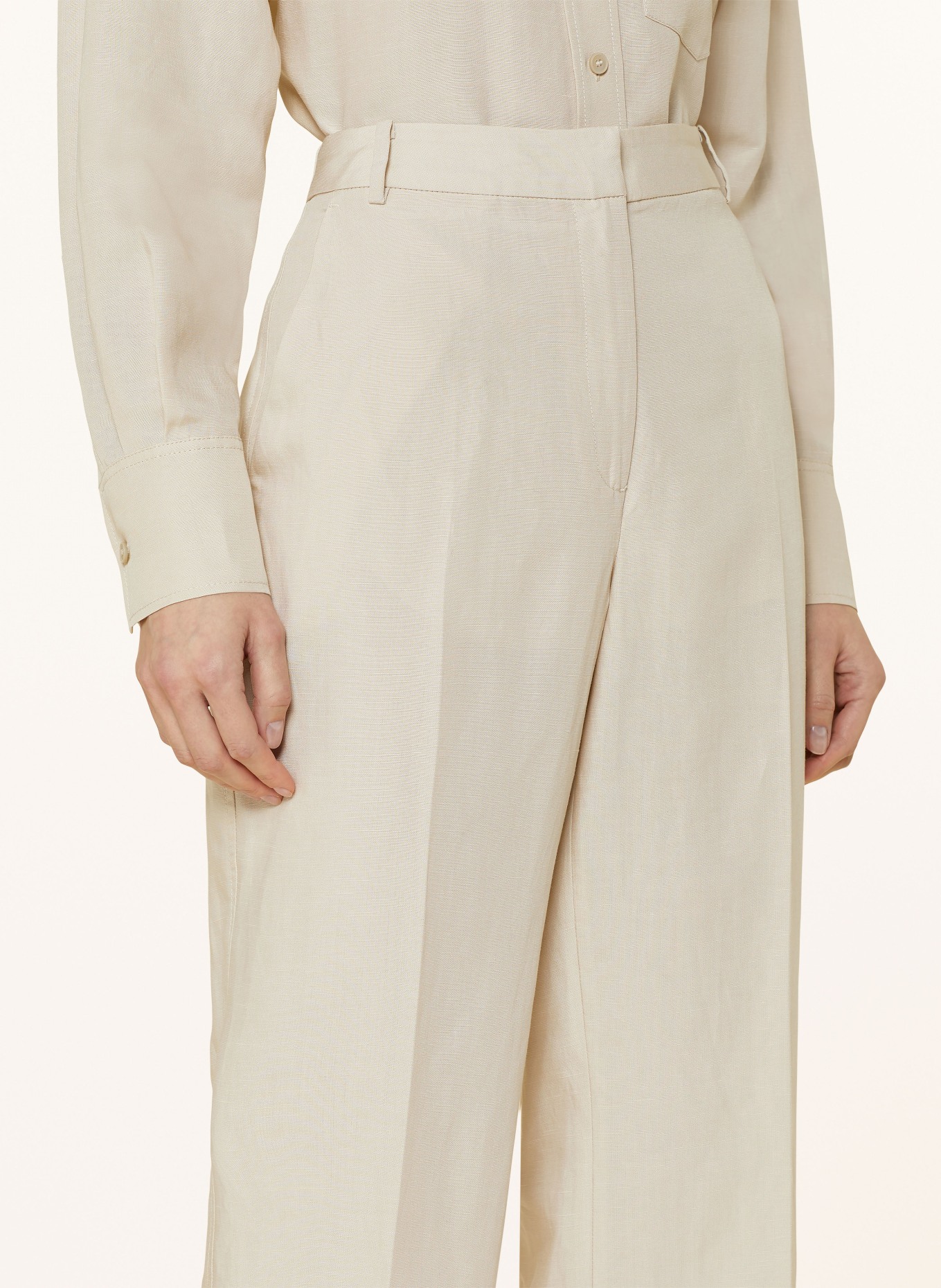 Calvin Klein Spodnie marlena z dodatkiem lnu, Kolor: KREMOWY (Obrazek 5)