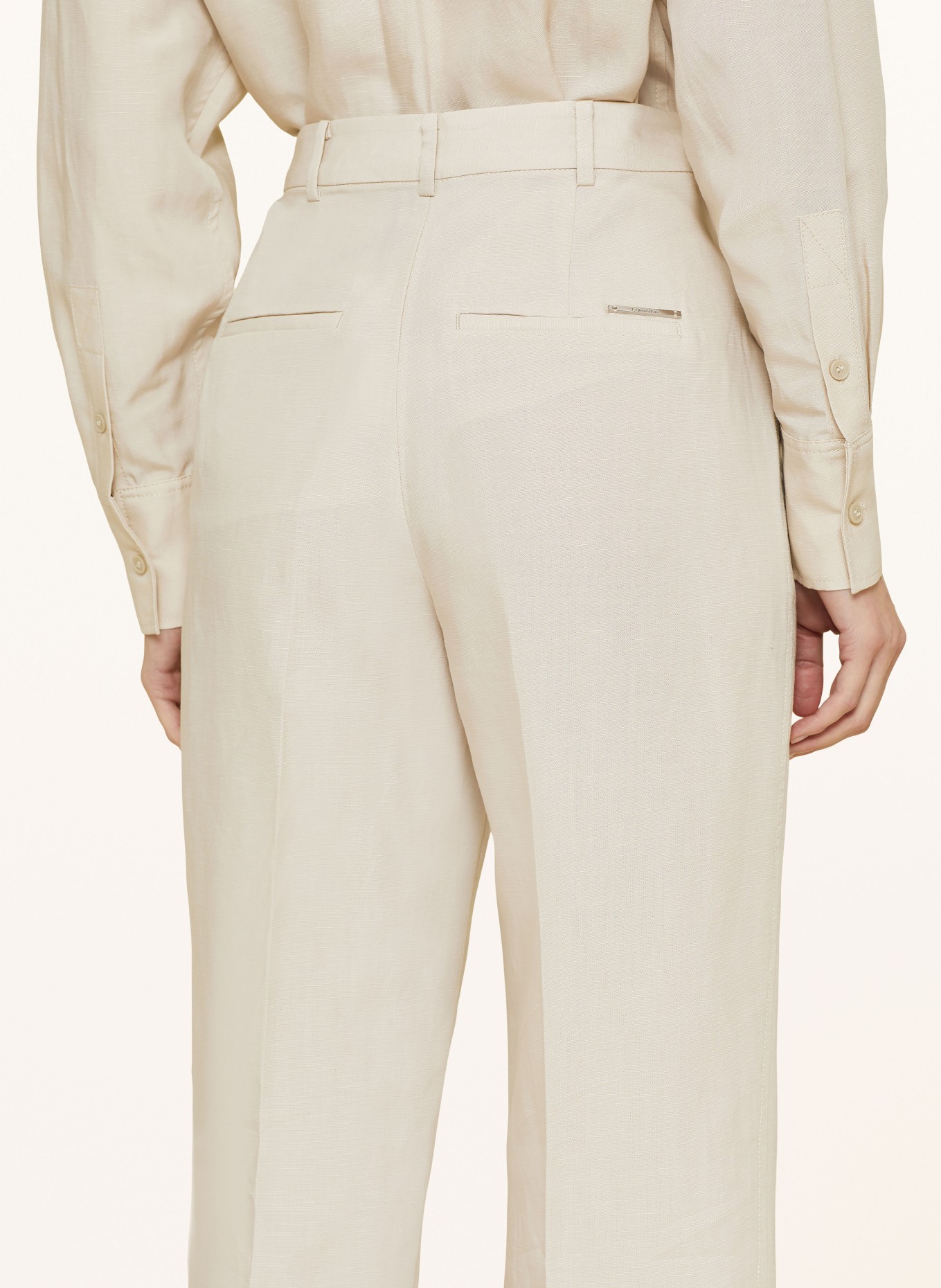 Calvin Klein Spodnie marlena z dodatkiem lnu, Kolor: KREMOWY (Obrazek 6)