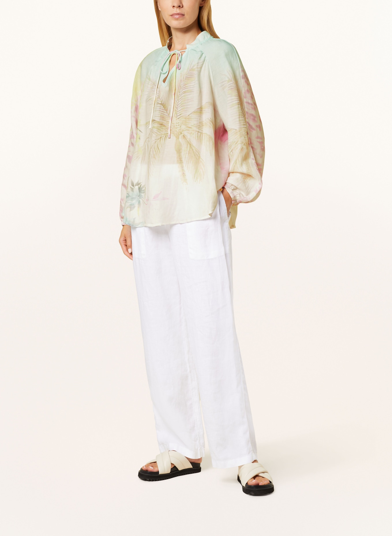 yippie hippie Shirt blouse with linen, Color: WHITE/ LIGHT YELLOW/ MINT (Image 2)