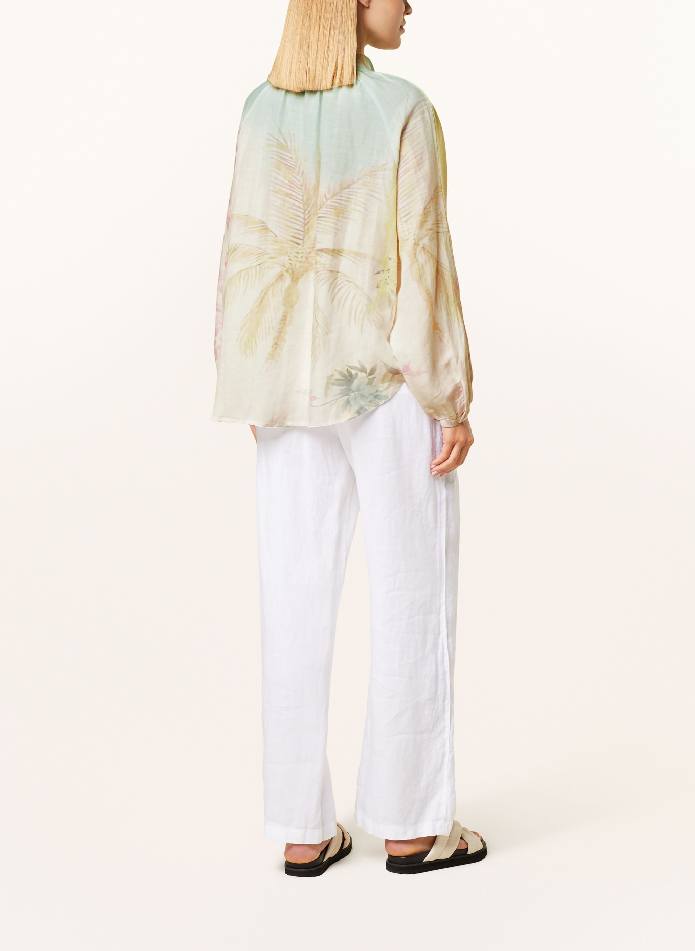 yippie hippie Shirt blouse with linen, Color: WHITE/ LIGHT YELLOW/ MINT (Image 3)