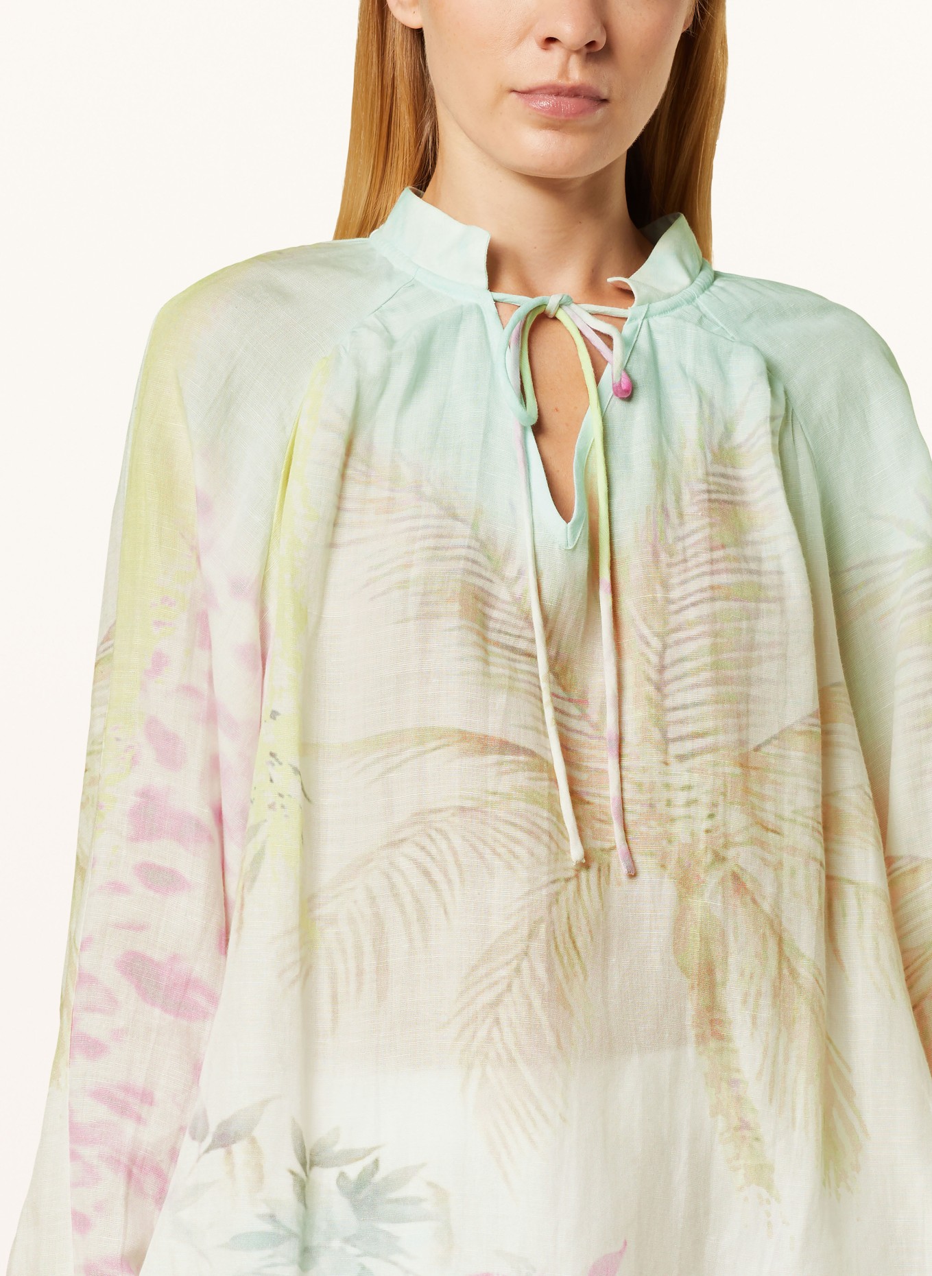yippie hippie Shirt blouse with linen, Color: WHITE/ LIGHT YELLOW/ MINT (Image 4)