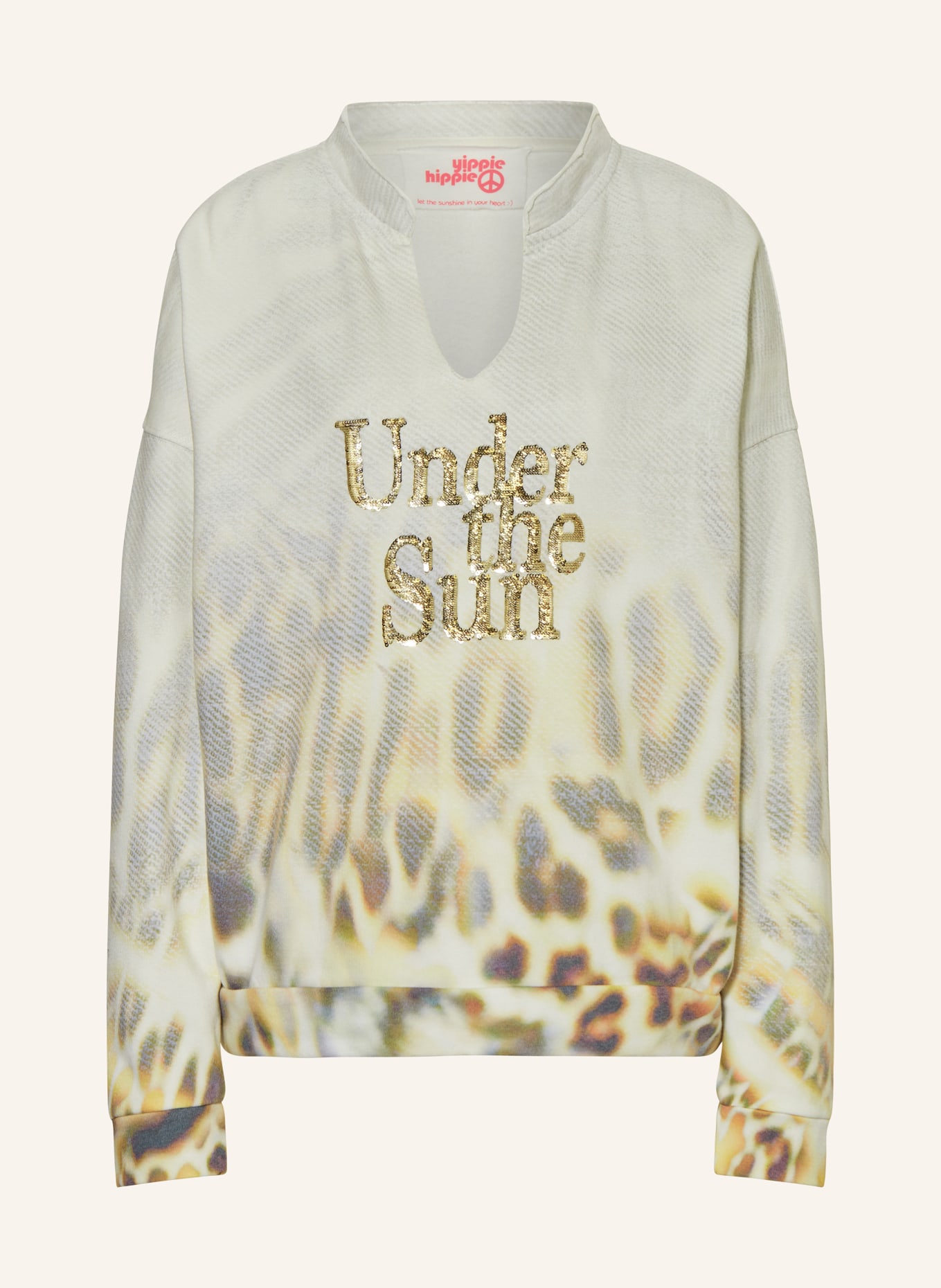 yippie hippie Sweatshirt with sequins, Color: LIGHT GRAY/ LIGHT YELLOW/ DARK GRAY (Image 1)