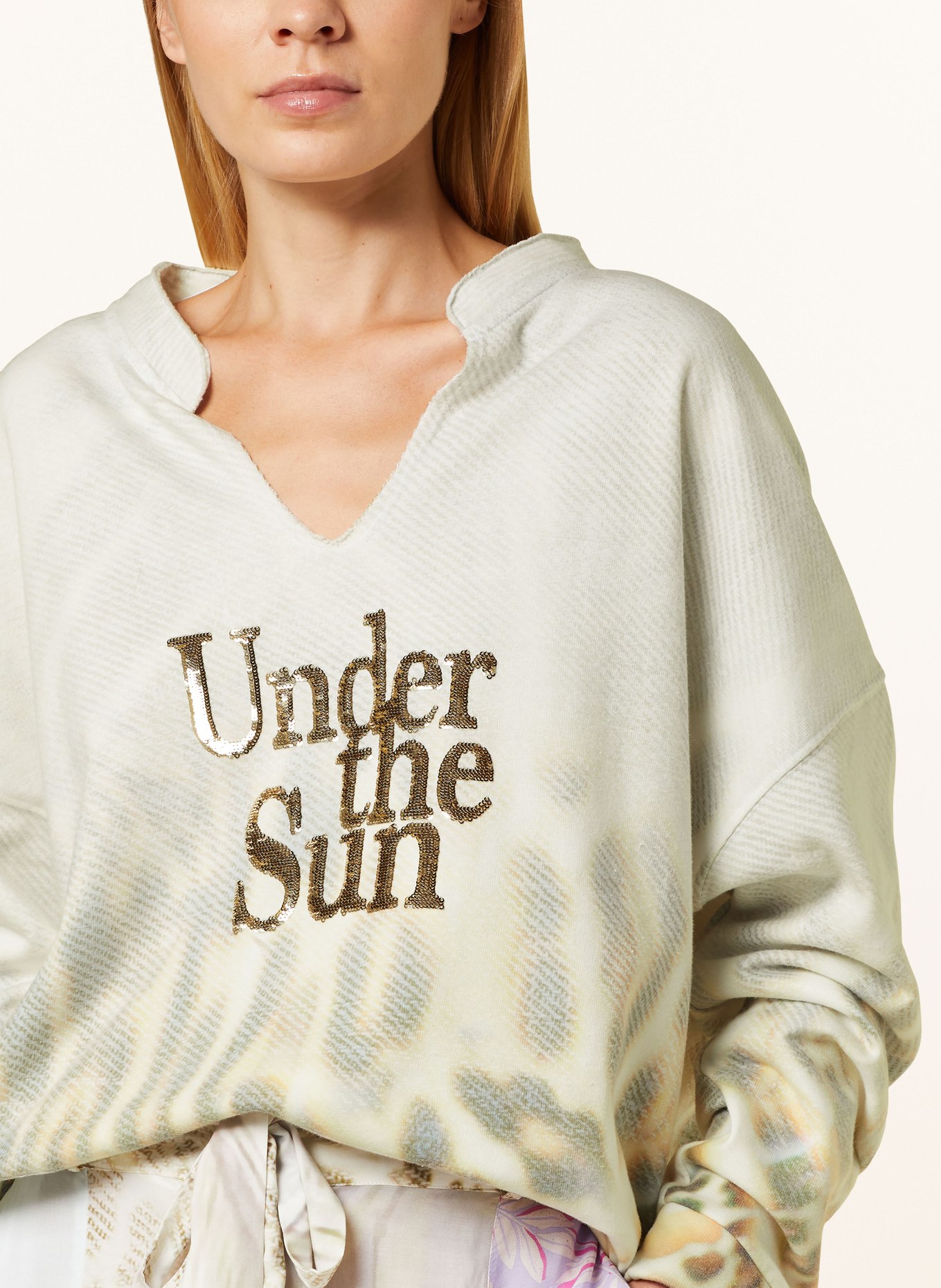 yippie hippie Sweatshirt with sequins, Color: LIGHT GRAY/ LIGHT YELLOW/ DARK GRAY (Image 4)