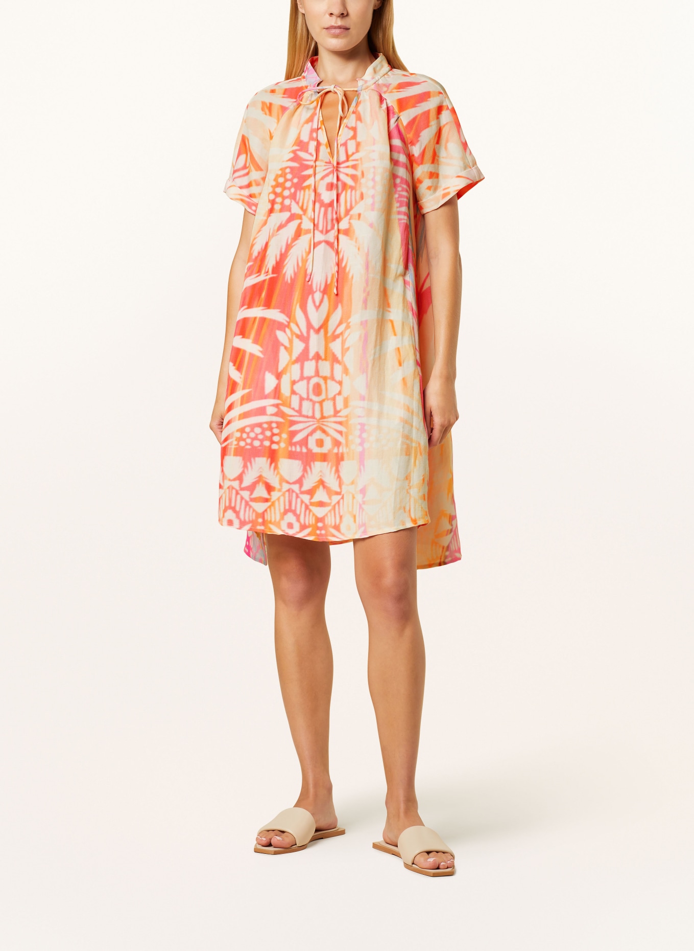 yippie hippie Kleid mit Leinen, Farbe: WEISS/ ORANGE/ ROSA (Bild 2)