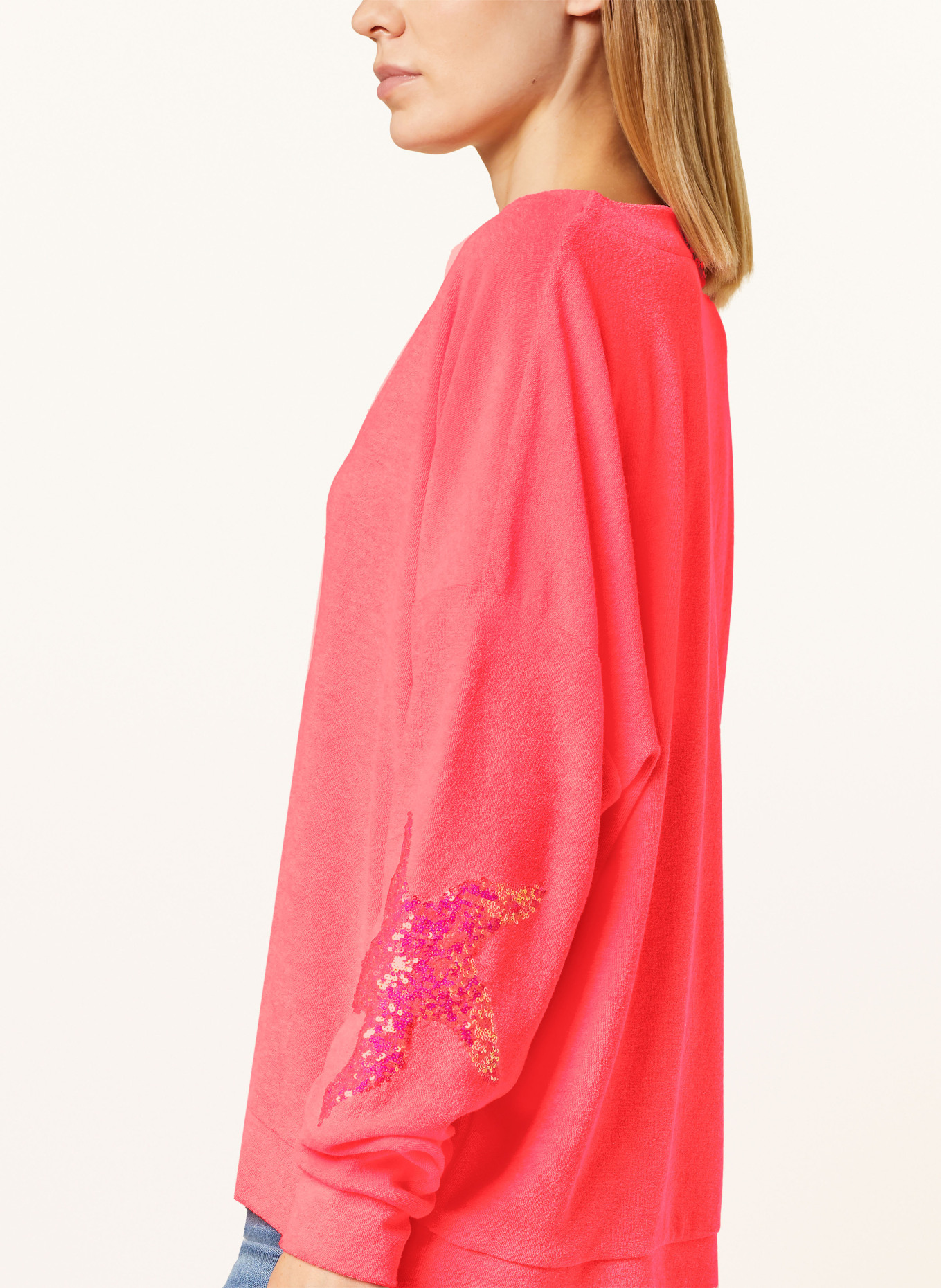 yippie hippie Long sleeve shirt made of terry cloth with sequins, Color: NEON PINK (Image 4)