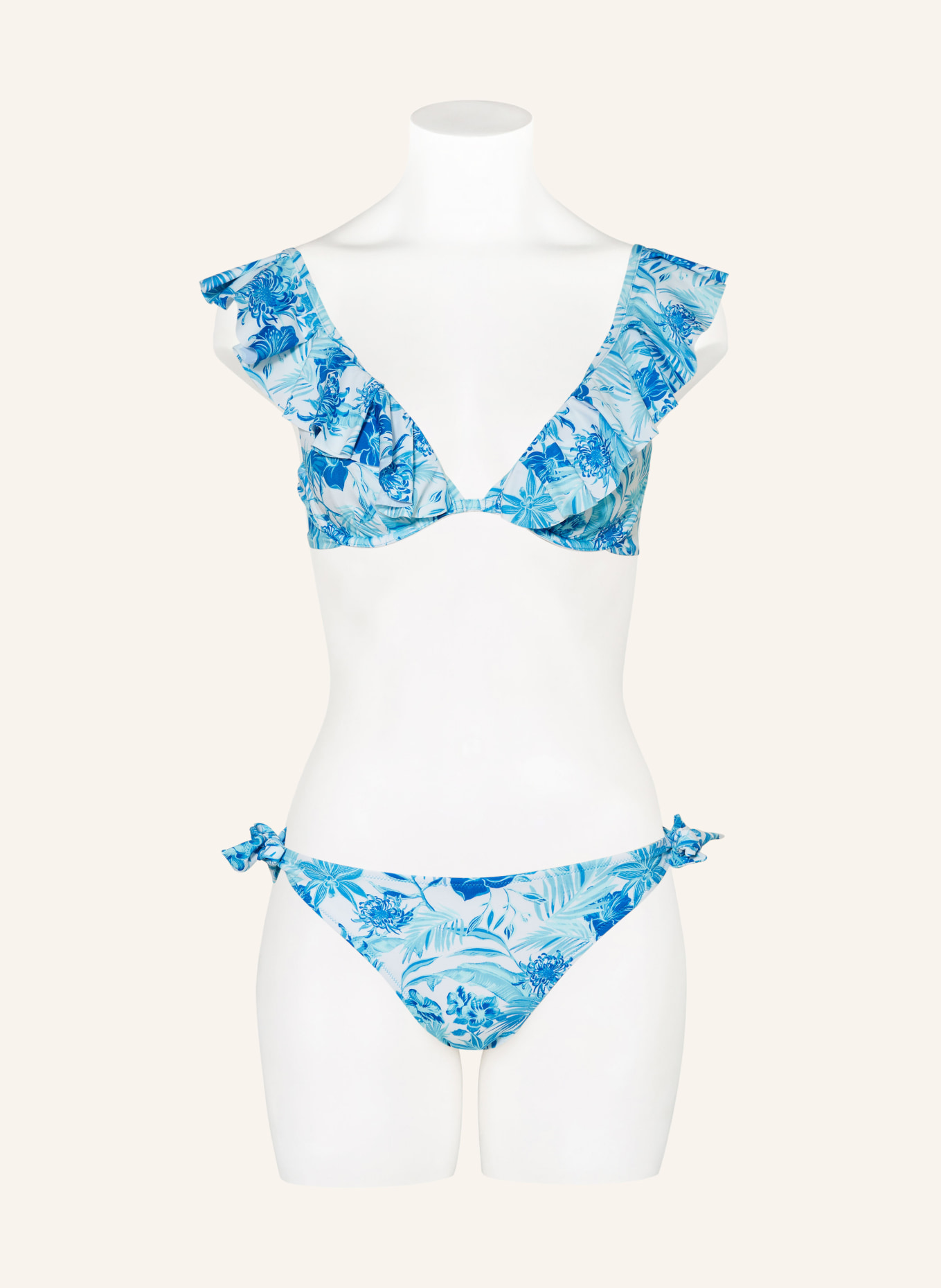 VILEBREQUIN Basic-Bikini-Hose TAHITI FLOWERS, Farbe: WEISS/ HELLBLAU/ TÜRKIS (Bild 2)