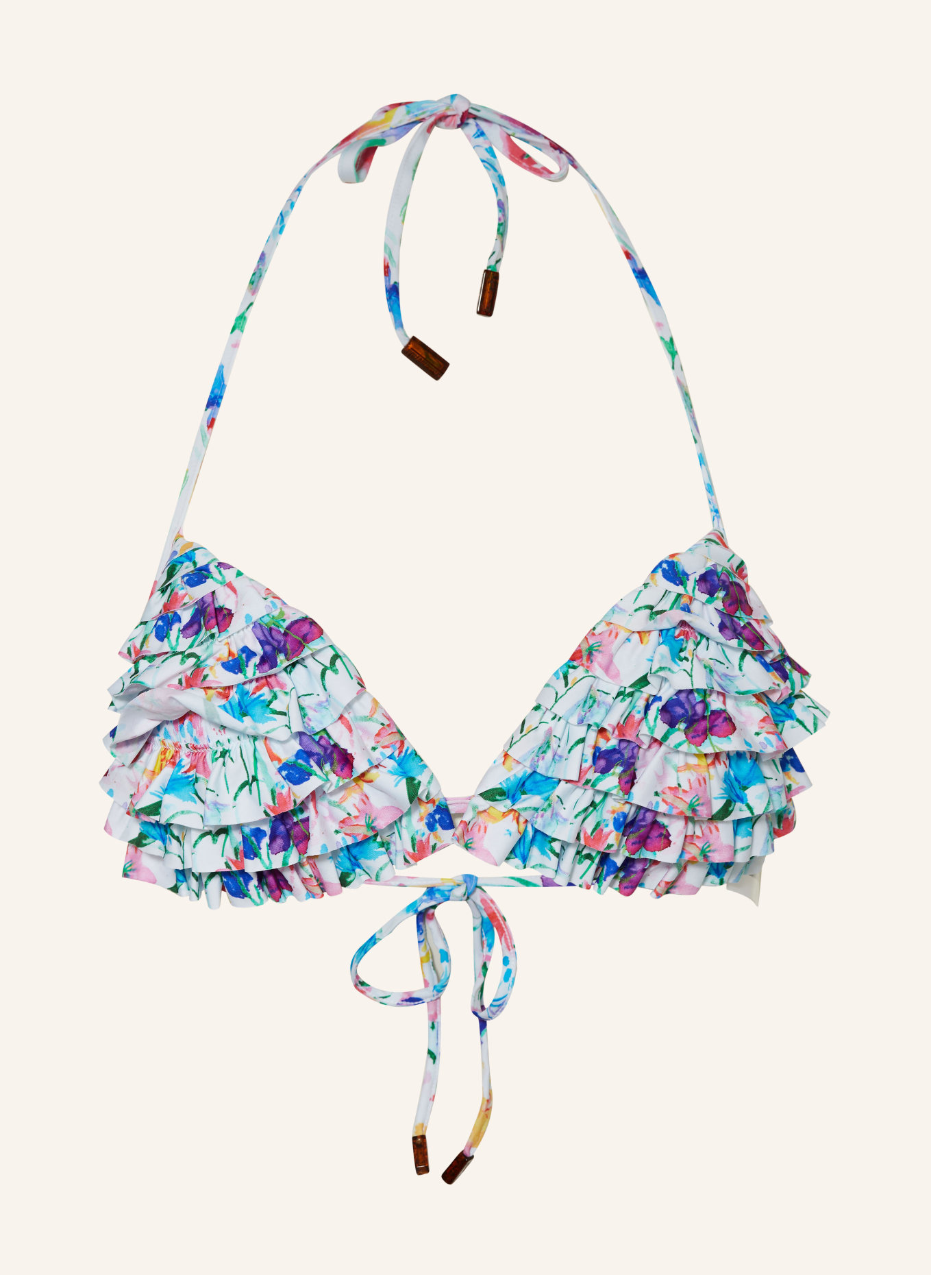 VILEBREQUIN Triangle bikini top HAPPY FLOWERS, Color: WHITE/ TURQUOISE/ PURPLE (Image 1)