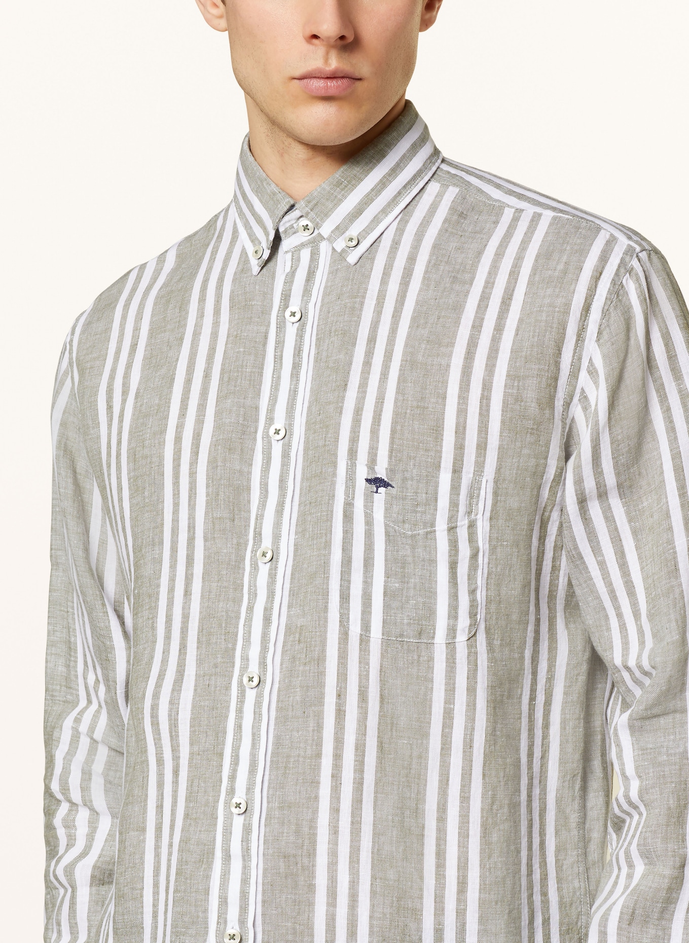 FYNCH-HATTON Koszula z lnu comfort fit, Kolor: BIAŁY/ ZIELONY (Obrazek 4)